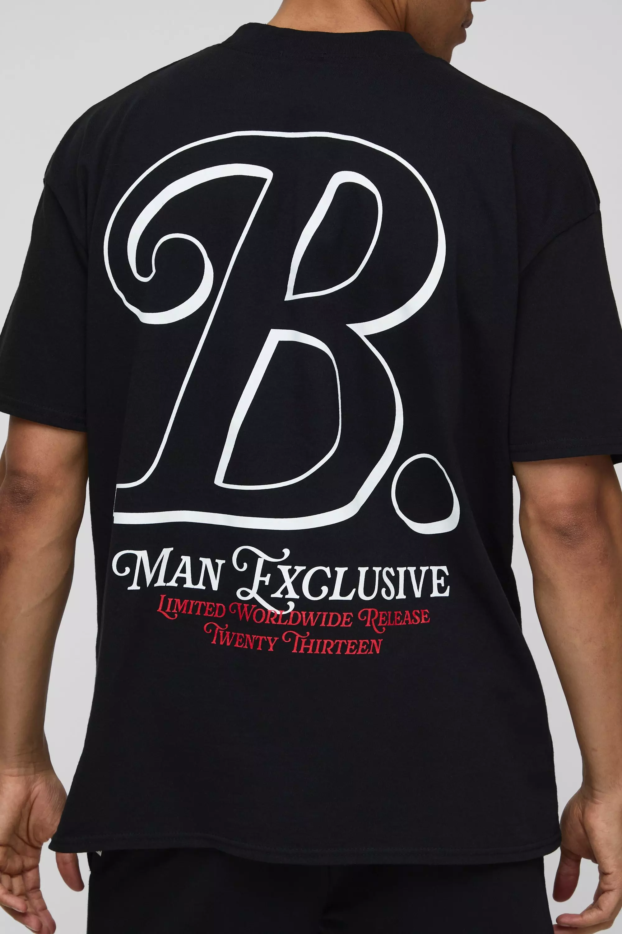 Oversized B Scroll Extended Neck T-Shirt And Short Set Black