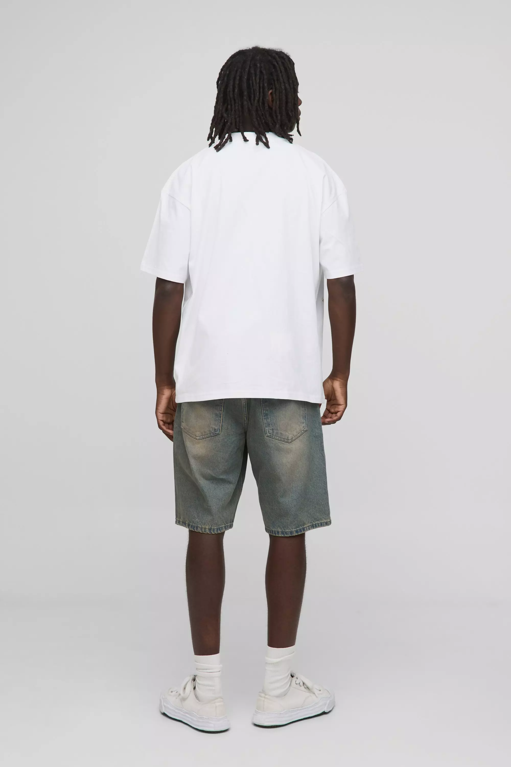 White Oversized Extended Neck Ofcl MAN Eagle Over The Seam Printed T-Shirt | boohooMAN USA