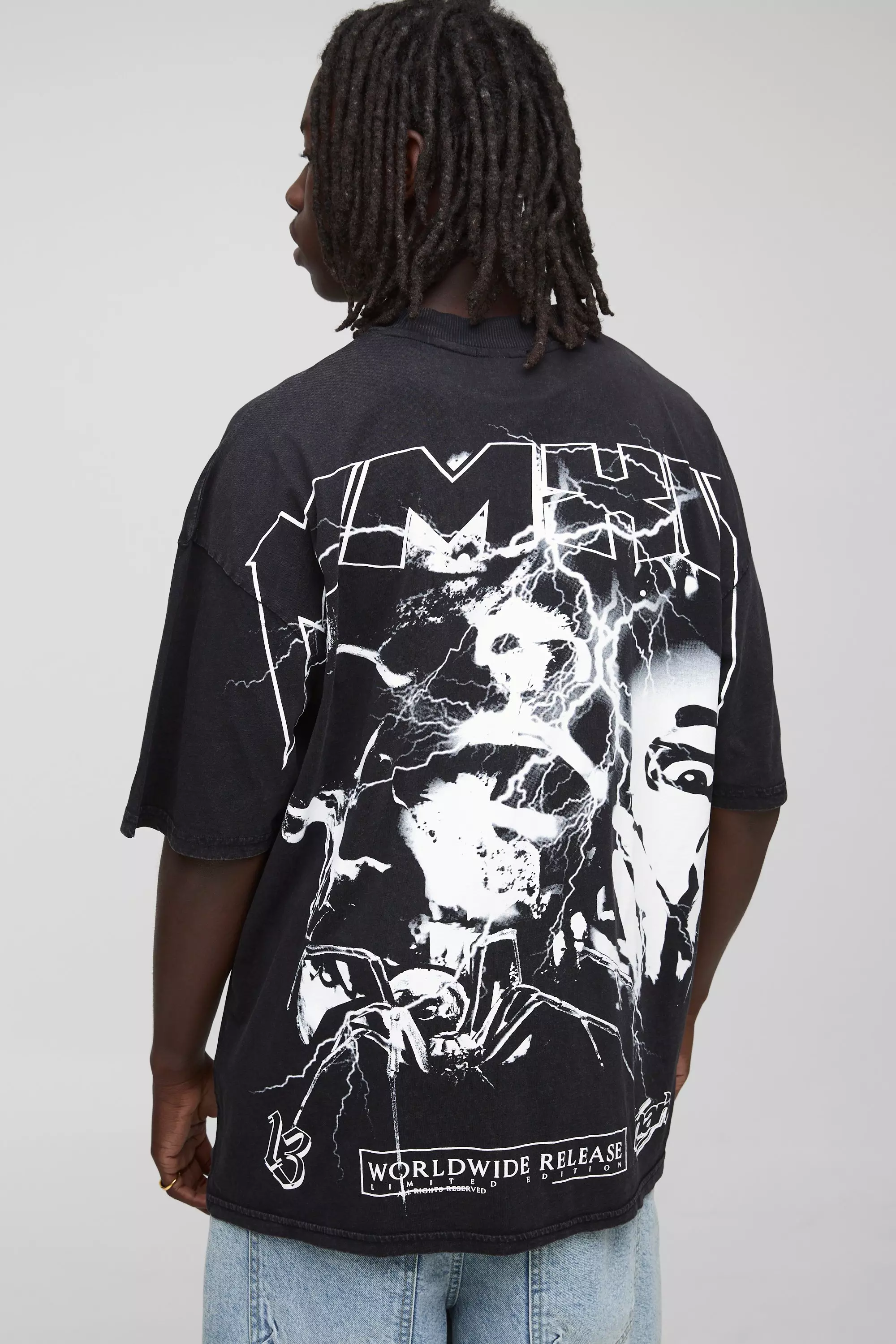 Black Oversized Official Over The Seam Printed T-Shirt Black