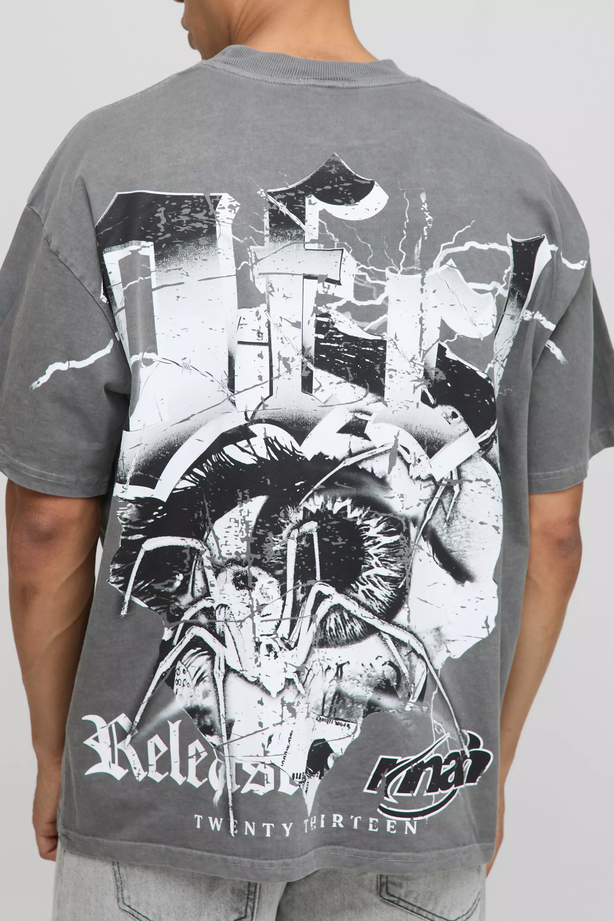 Grey Charcoal Oversized Ofcl Over the Seam Washed Graphic T-Shirt