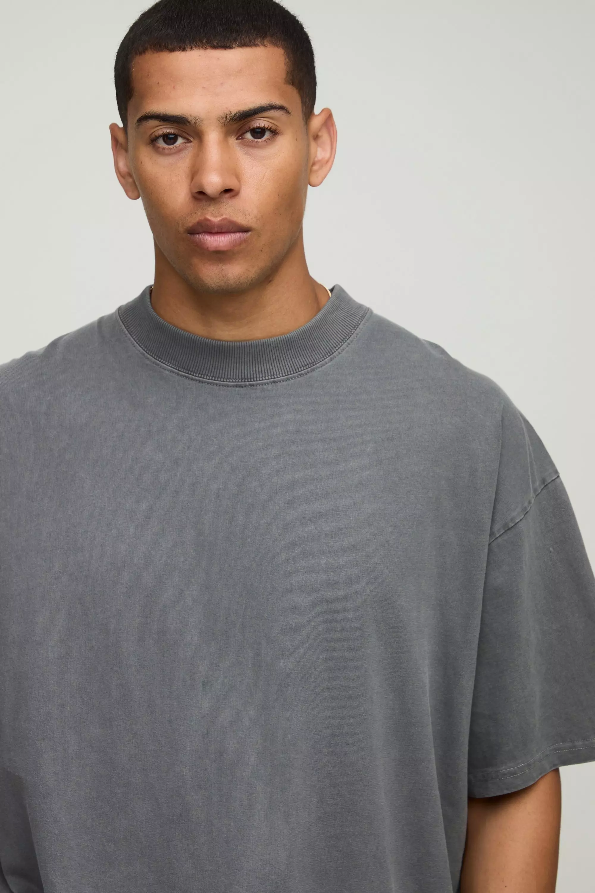 Charcoal Oversized Over the Seam Washed Worldwide T-Shirt | boohooMAN USA