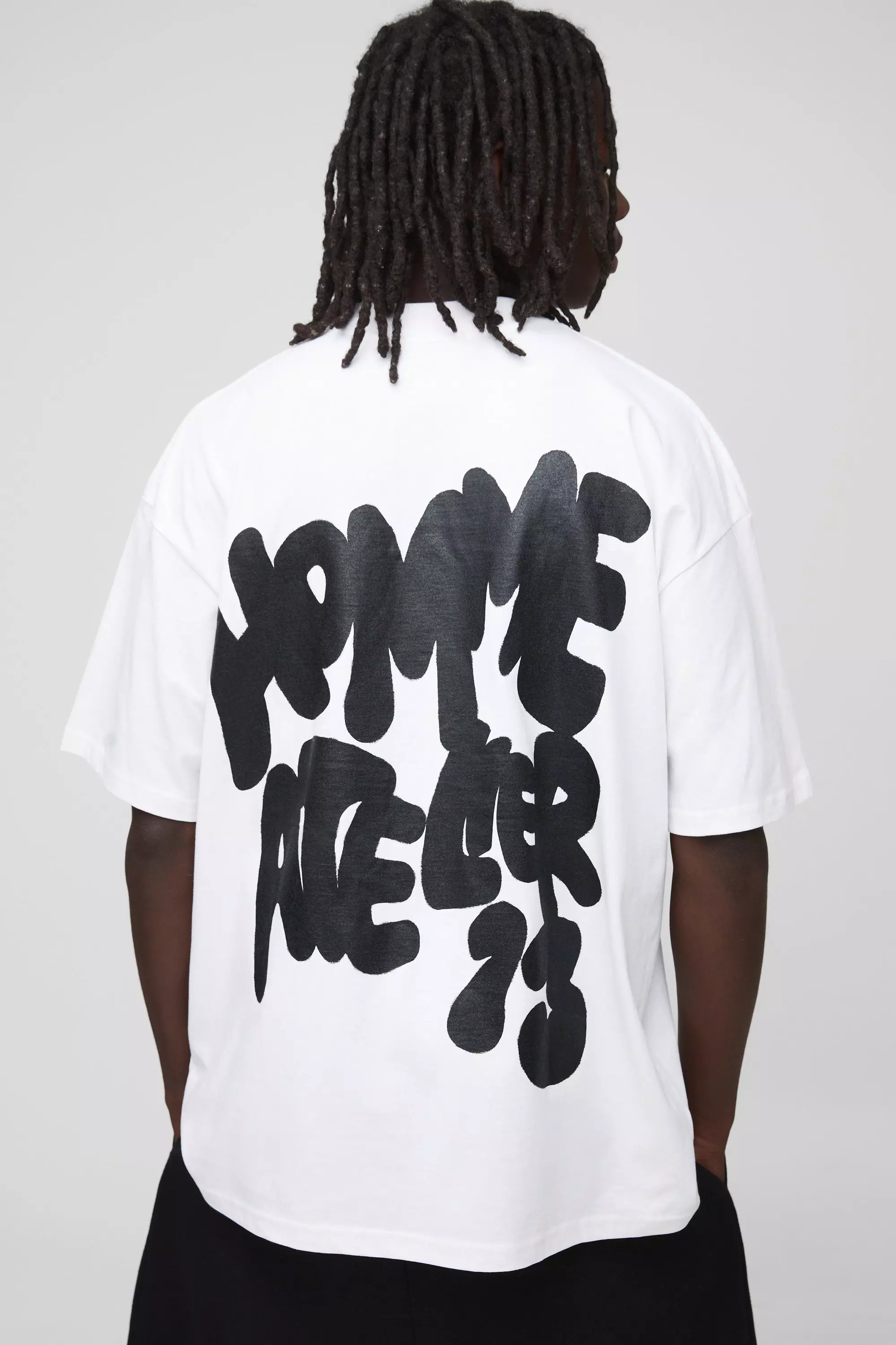 White Oversized Extended Neck Graffiti Homme Atelier Printed T-Shirt White