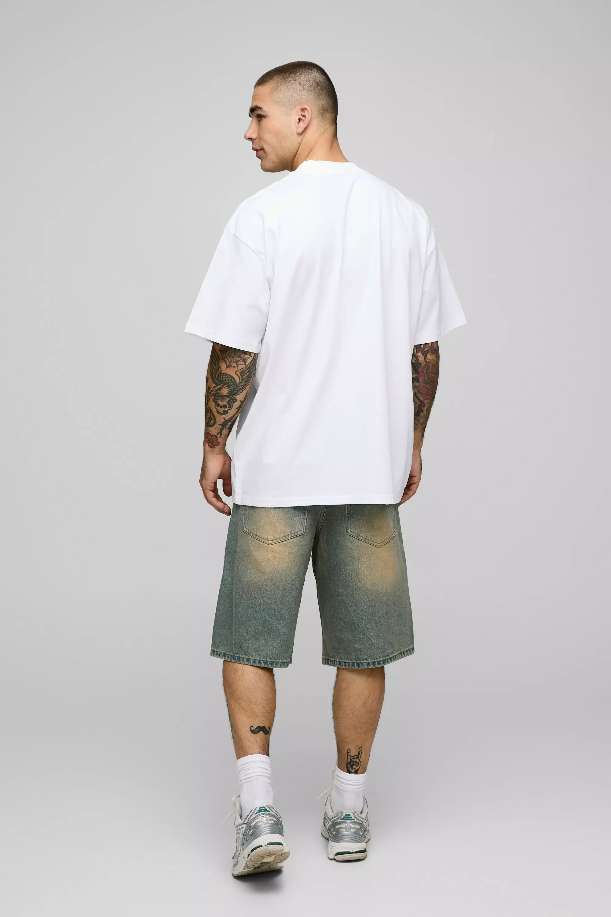 White Oversized Extended Neck Palm Moto Printed T-Shirt alternative image
