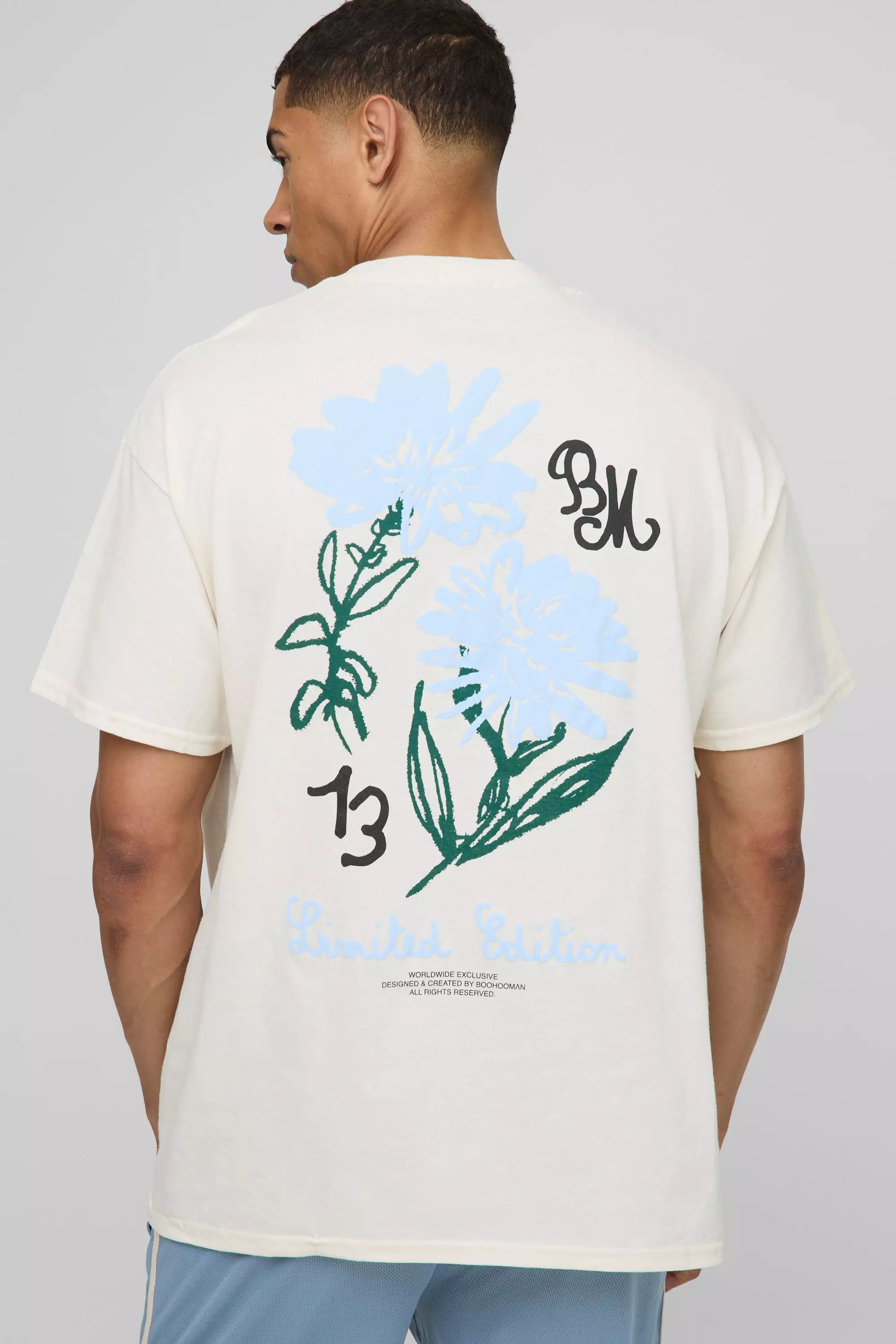 Ecru Oversized Official Man Embroidered Floral T-Shirt Ecru