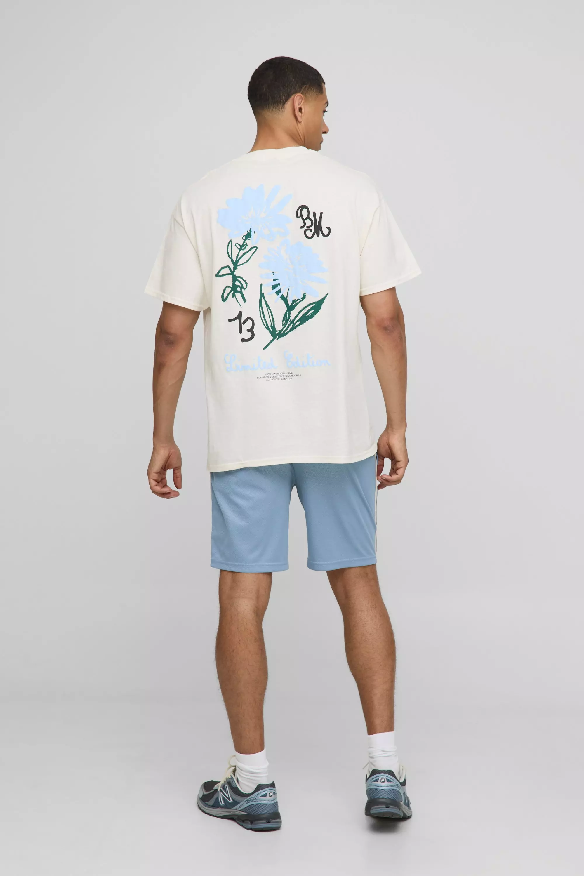 Ecru Oversized Official Man Embroidered Floral T-Shirt | boohooMAN USA