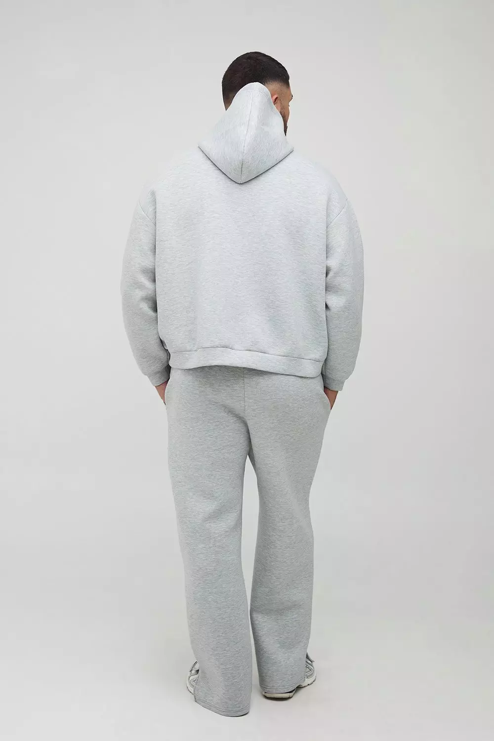 Plus Scuba Marl Embroidered Boxy Oversized Zip Through Hoodie | boohooMAN USA