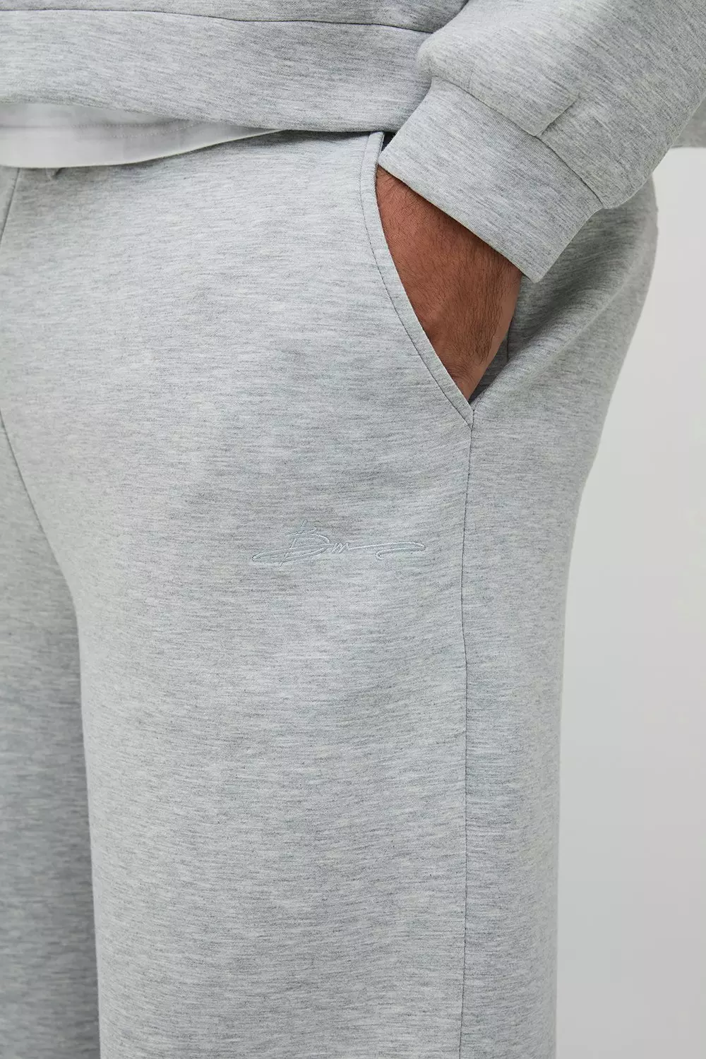 Plus Scuba Marl Embroidered Relaxed Fit Joggers | boohooMAN USA