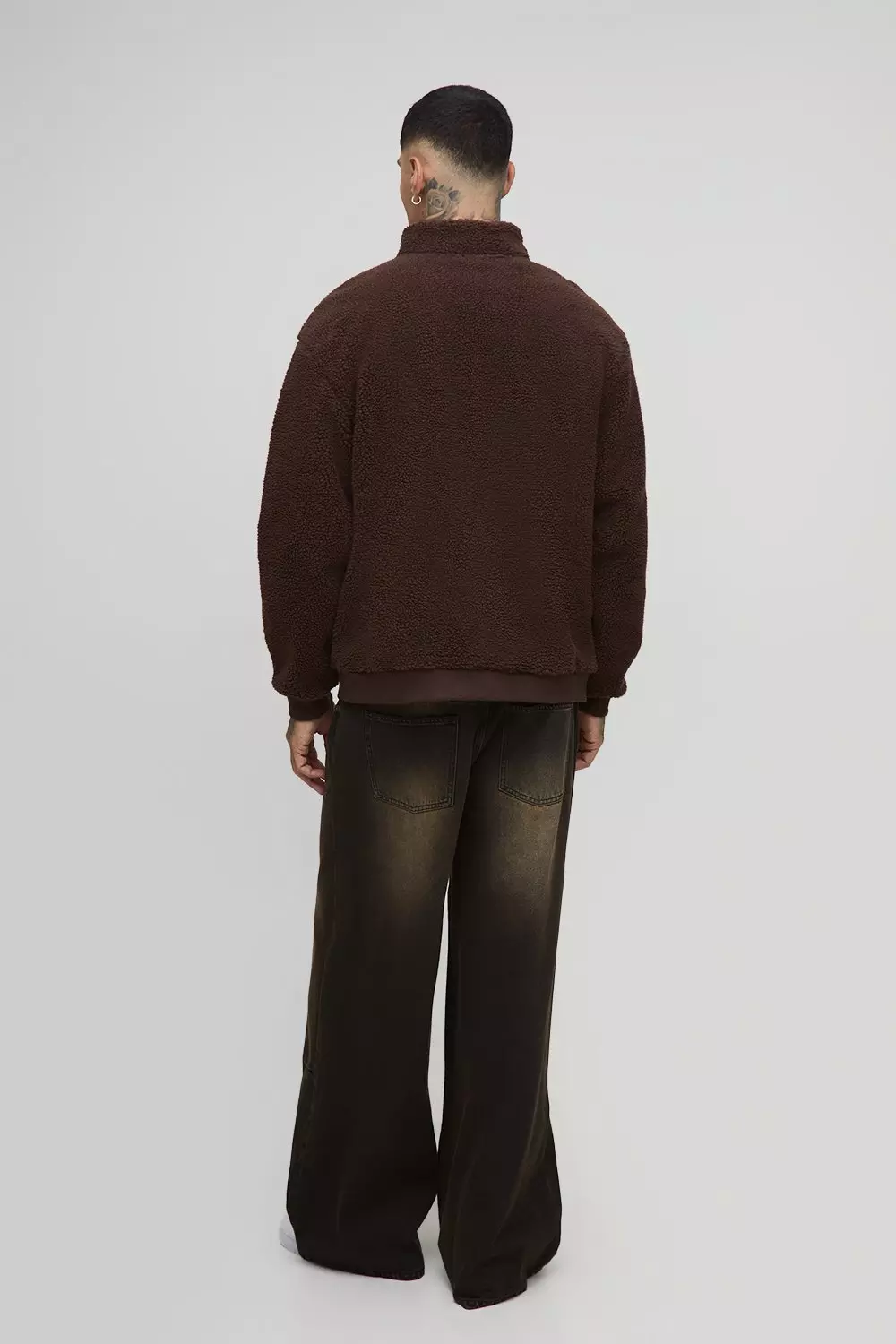 Tall Oversized Borg BHM Embroidered Zip Up Sweat | boohooMAN USA