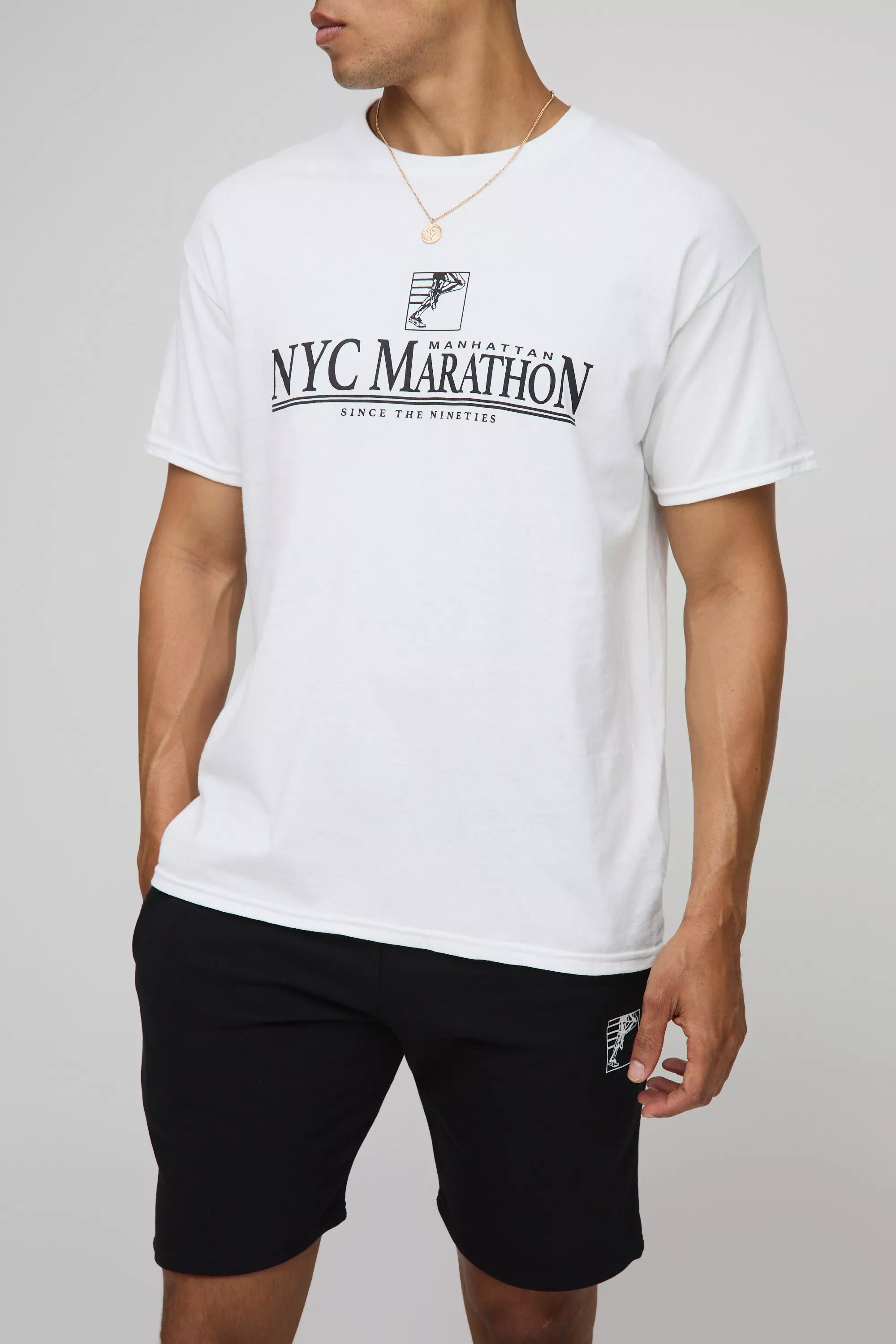 Oversized Marathon T-Shirt And Short Set White