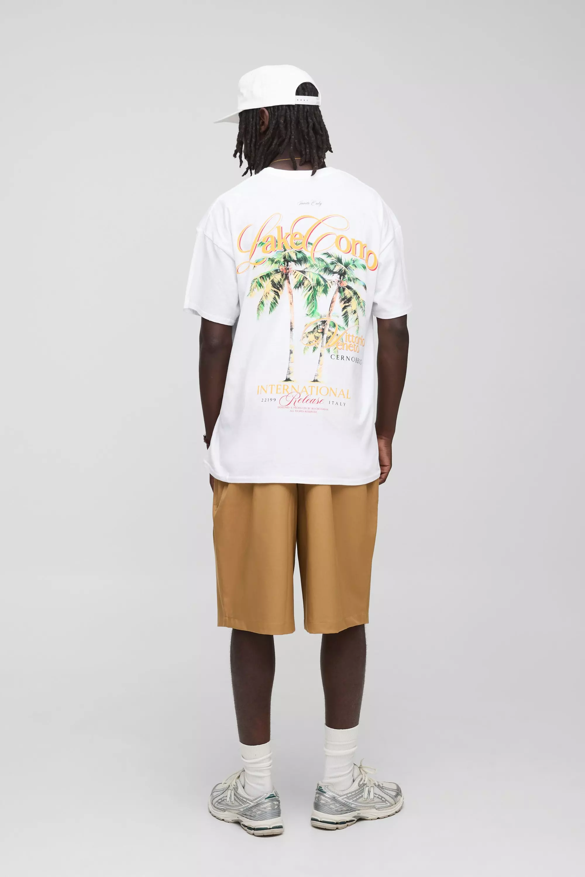 White Oversized Lake Como Palm T-Shirt | boohooMAN USA