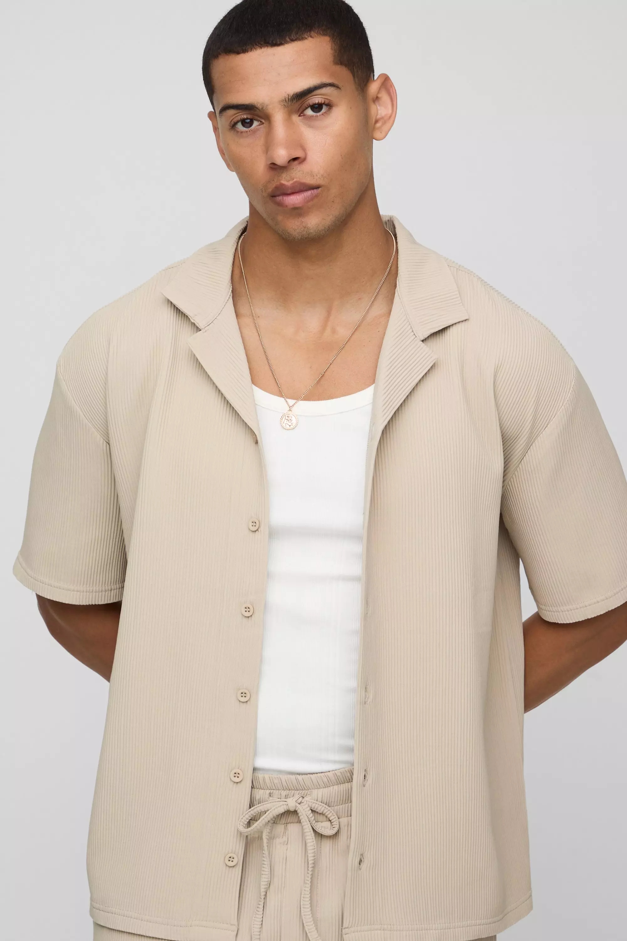Oversized Revere Pleated Shirt & Pants Set | boohooMAN USA