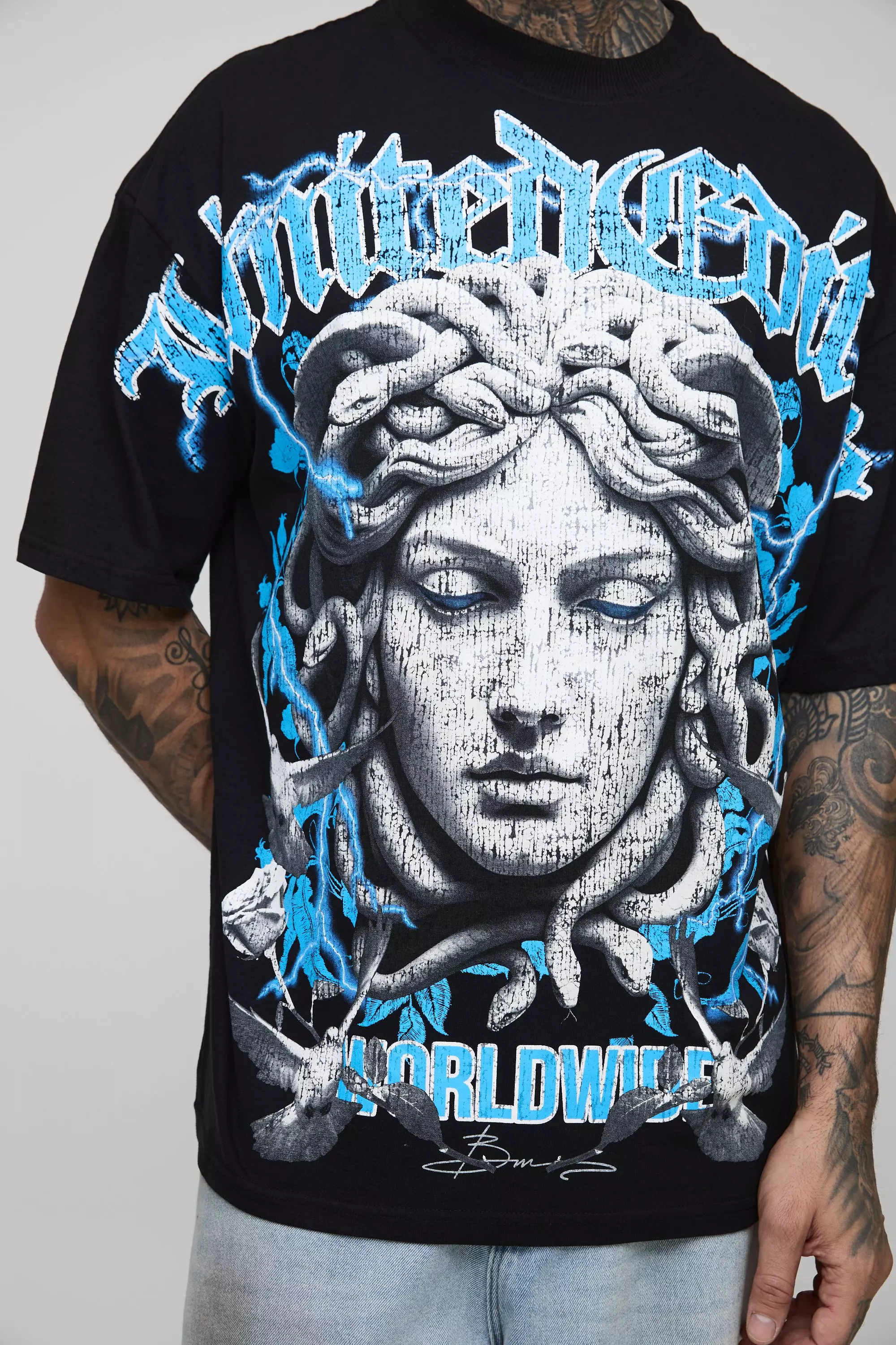 Tall Oversized Extended Neck Over The Seams Renaissance Print T-Shirt | boohooMAN USA
