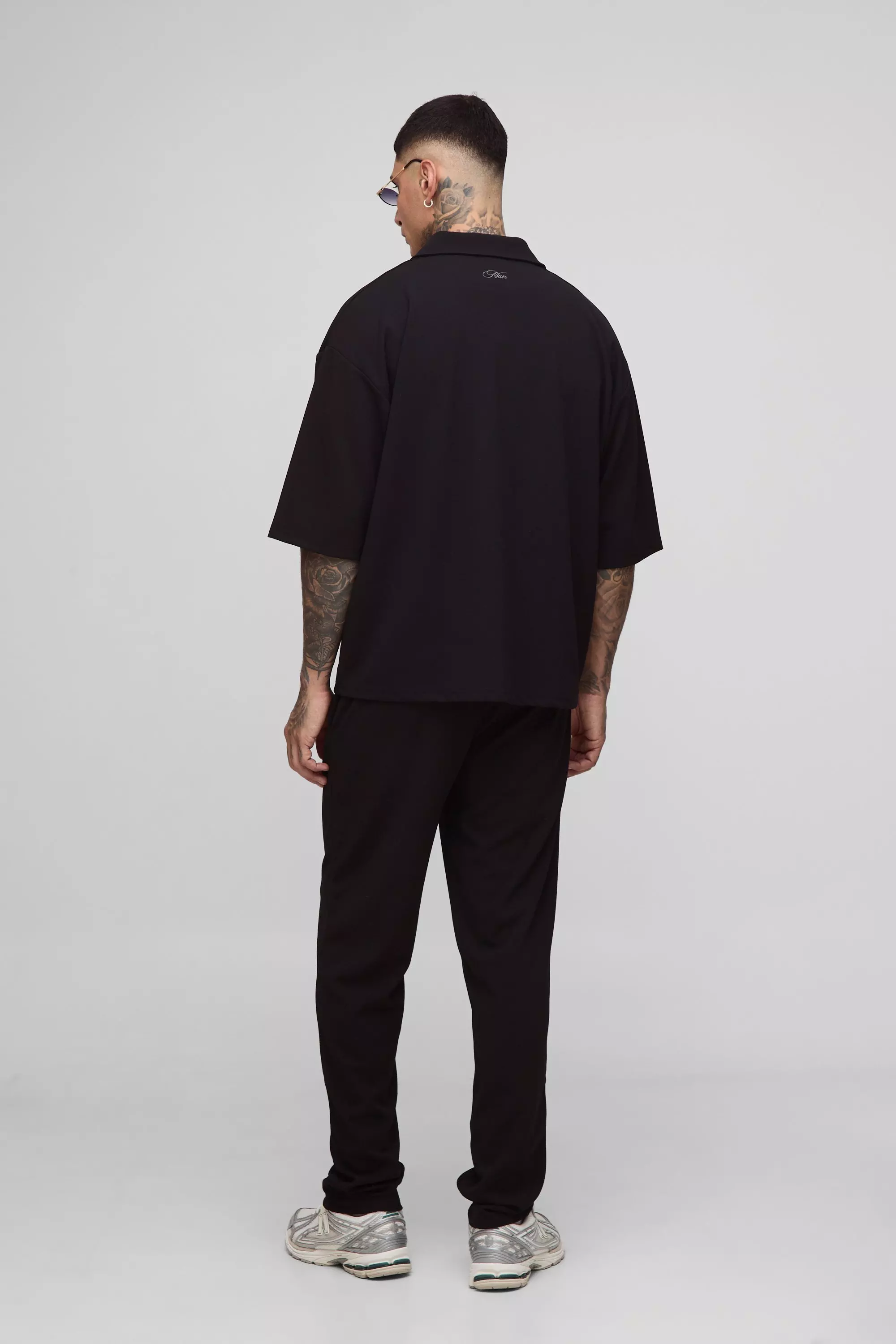 Tall Scuba Twill Oversized V Neck Shirt | boohooMAN USA