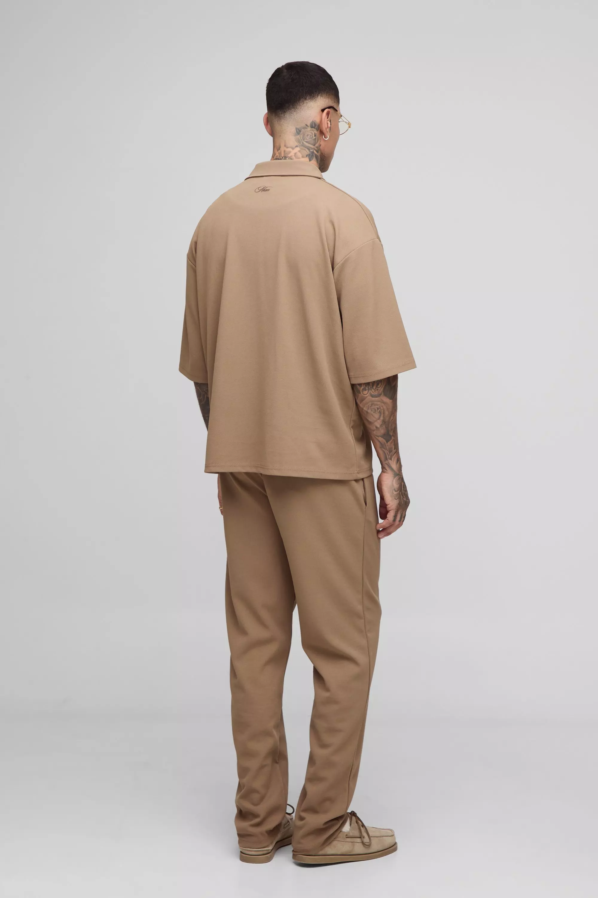 Tall Scuba Twill Oversized V Neck Shirt | boohooMAN USA