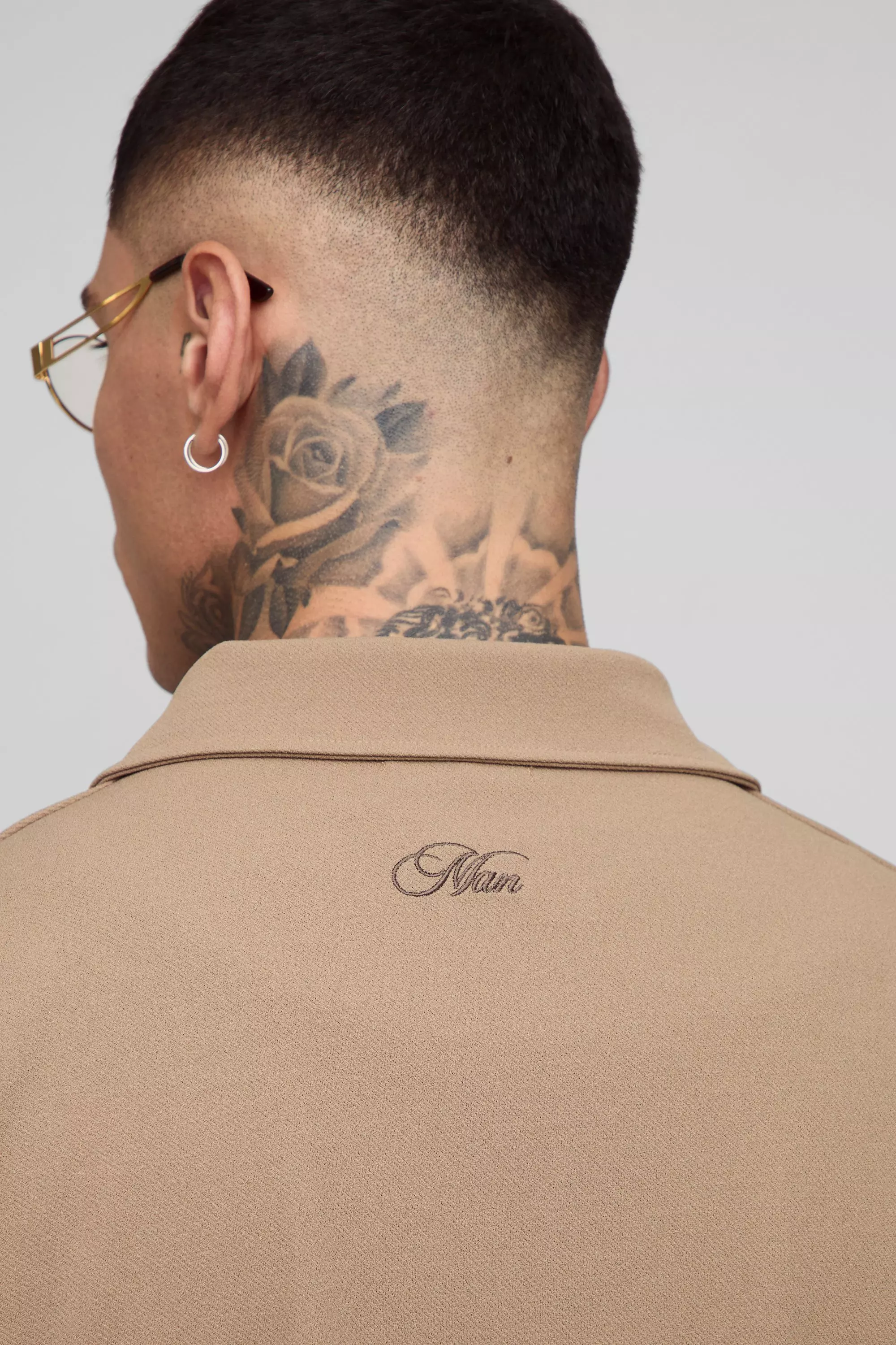 Tall Scuba Twill Oversized V Neck Shirt | boohooMAN USA