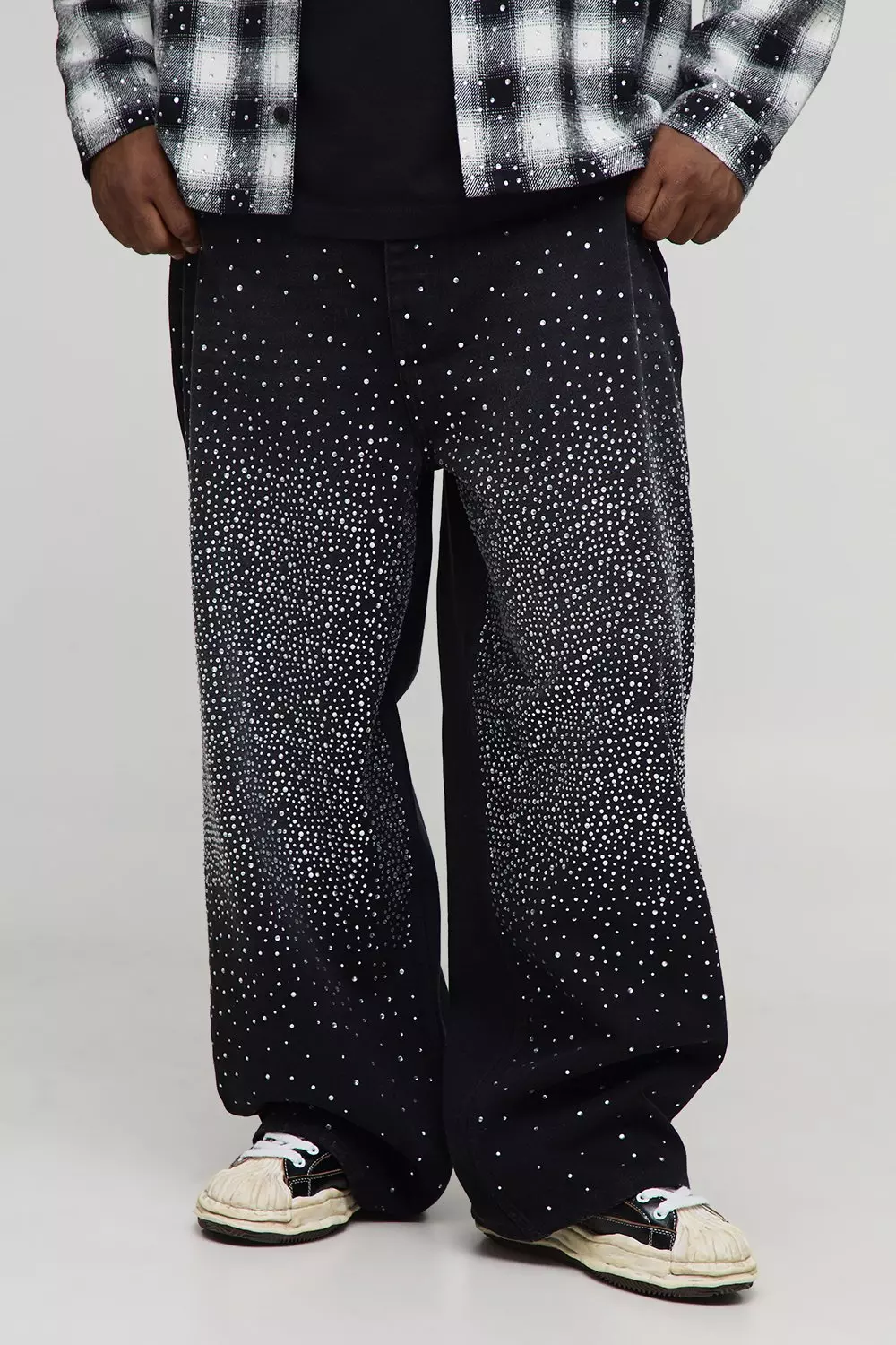 Plus All Over Rhinestone Relaxed Fit Jeans | boohooMAN USA
