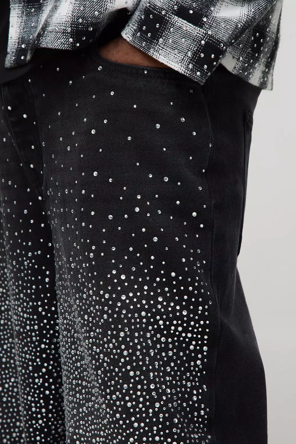 Plus All Over Rhinestone Relaxed Fit Jeans | boohooMAN USA