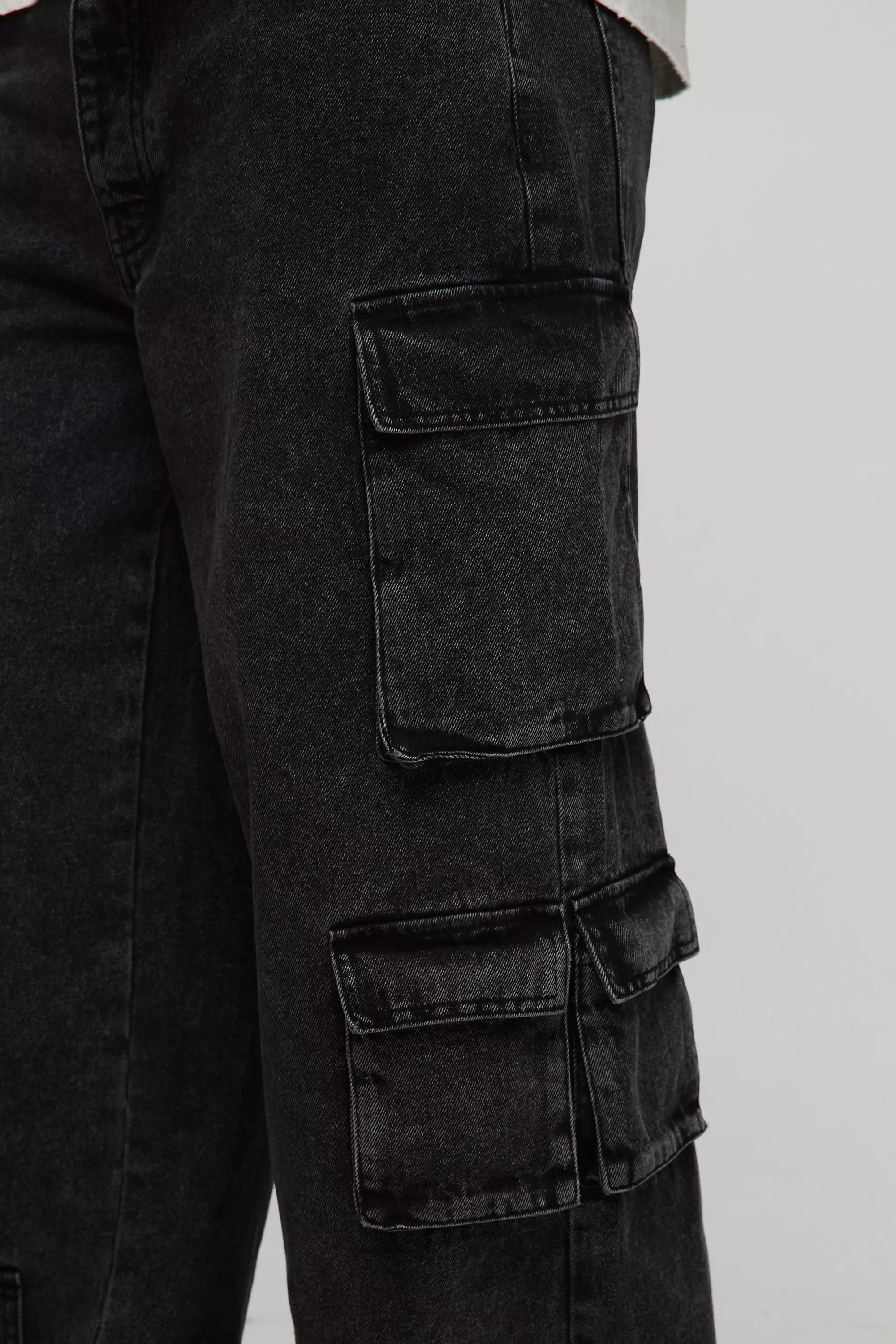 Tall Relaxed Fit Acid Wash Cargo Jeans | boohooMAN USA
