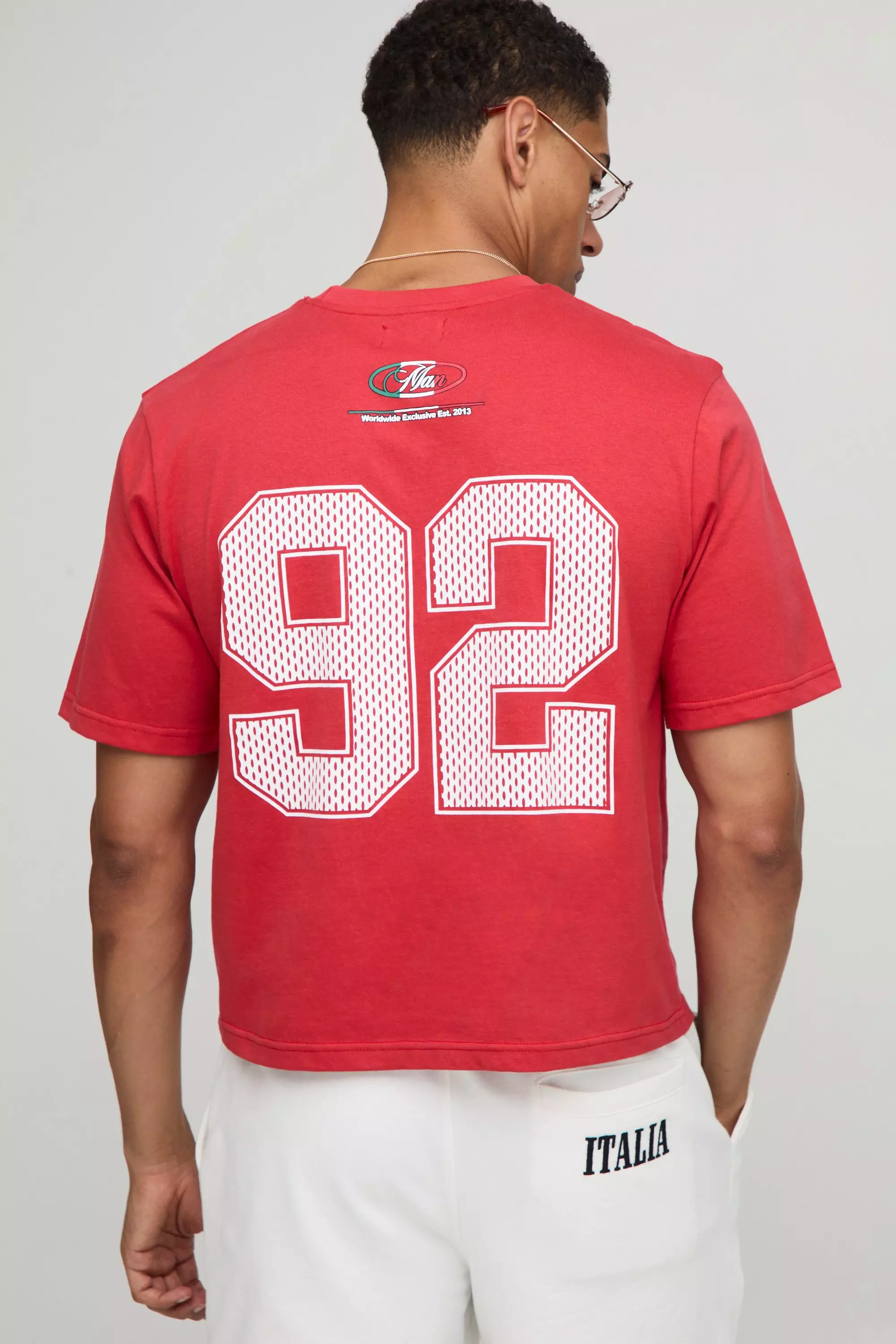 Shrunken Boxy Italia Varsity Graphic T-Shirt | boohooMAN AU