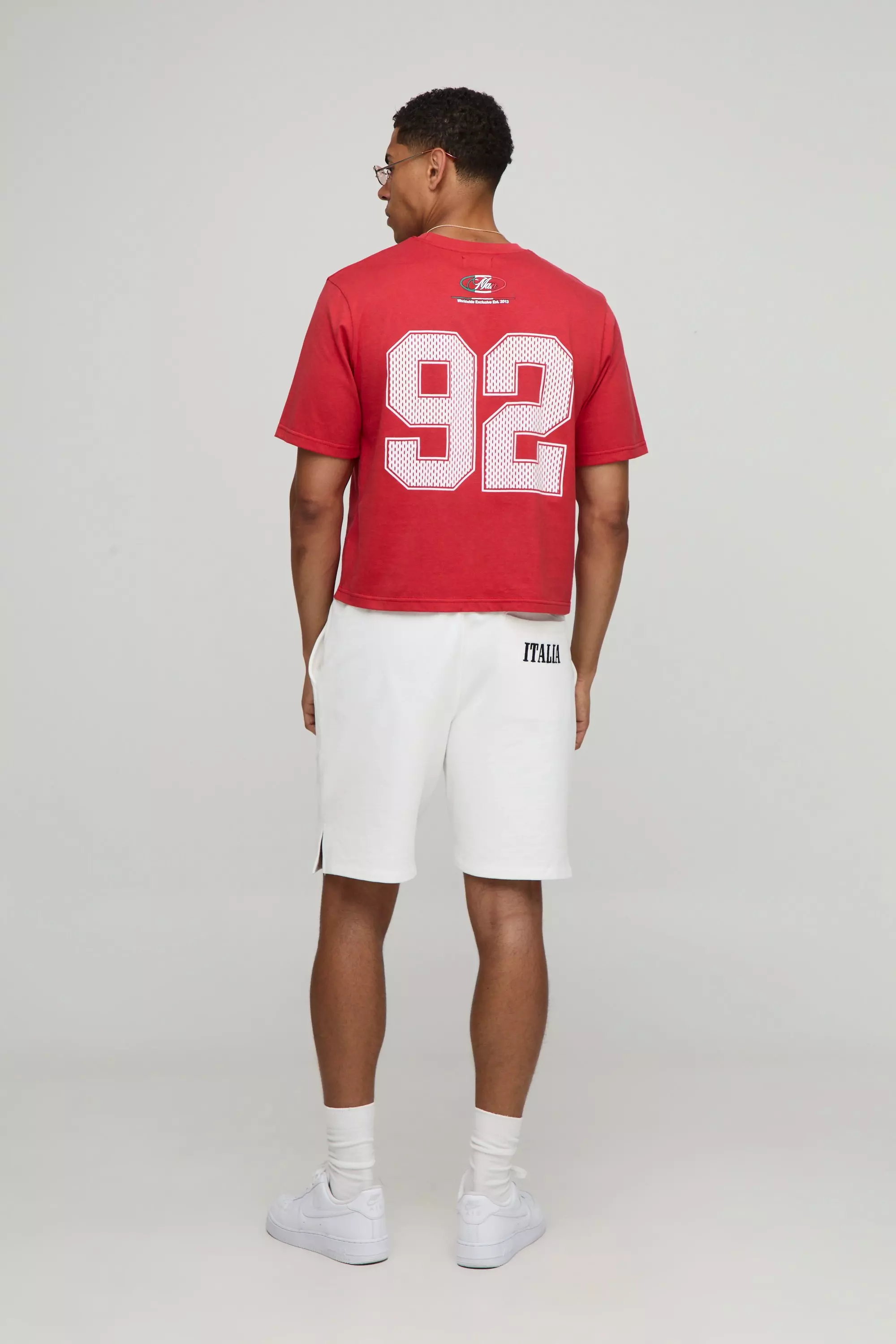 Shrunken Boxy Italia Varsity Graphic T-Shirt | boohooMAN AU