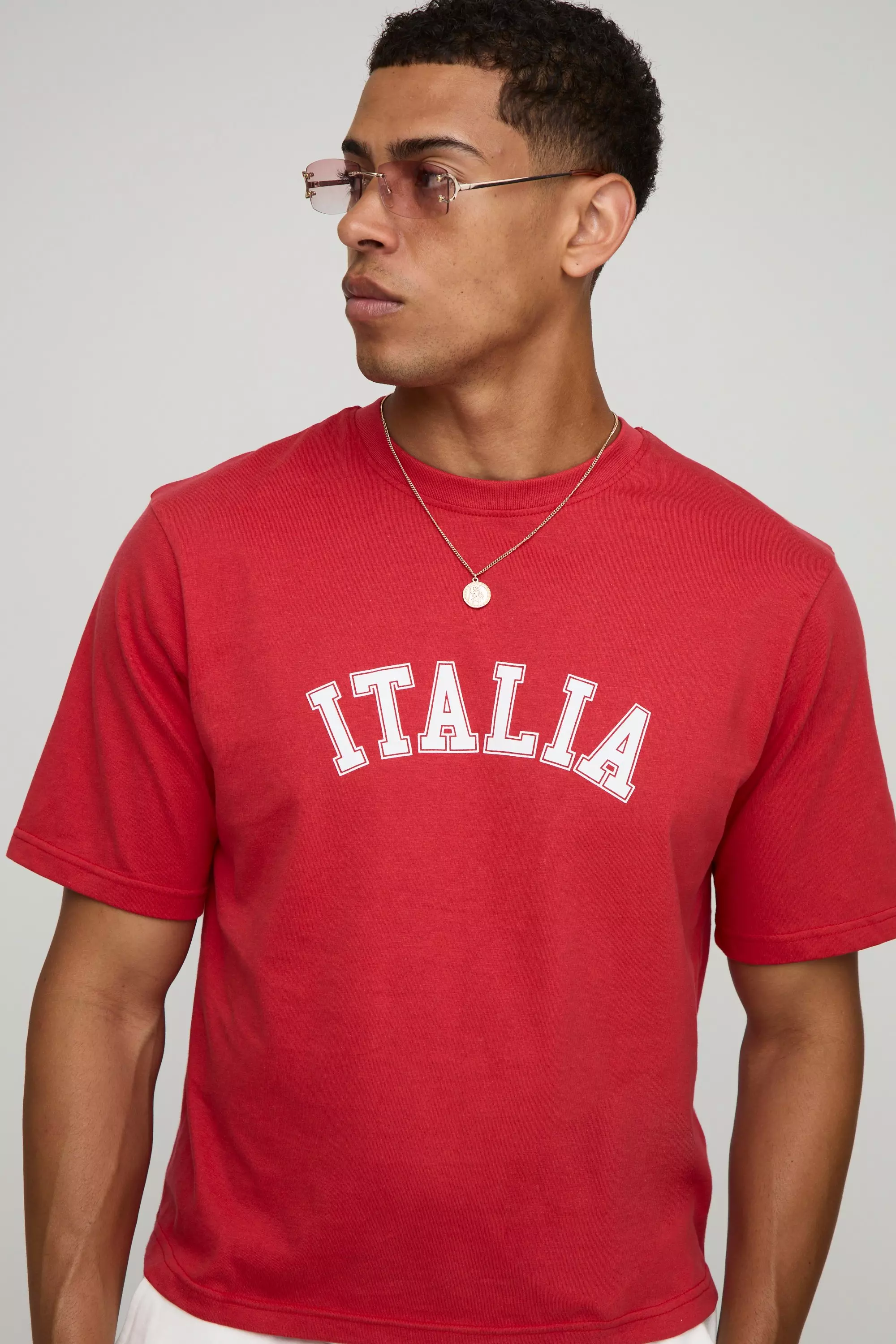 Shrunken Boxy Italia Varsity Graphic T-Shirt | boohooMAN AU