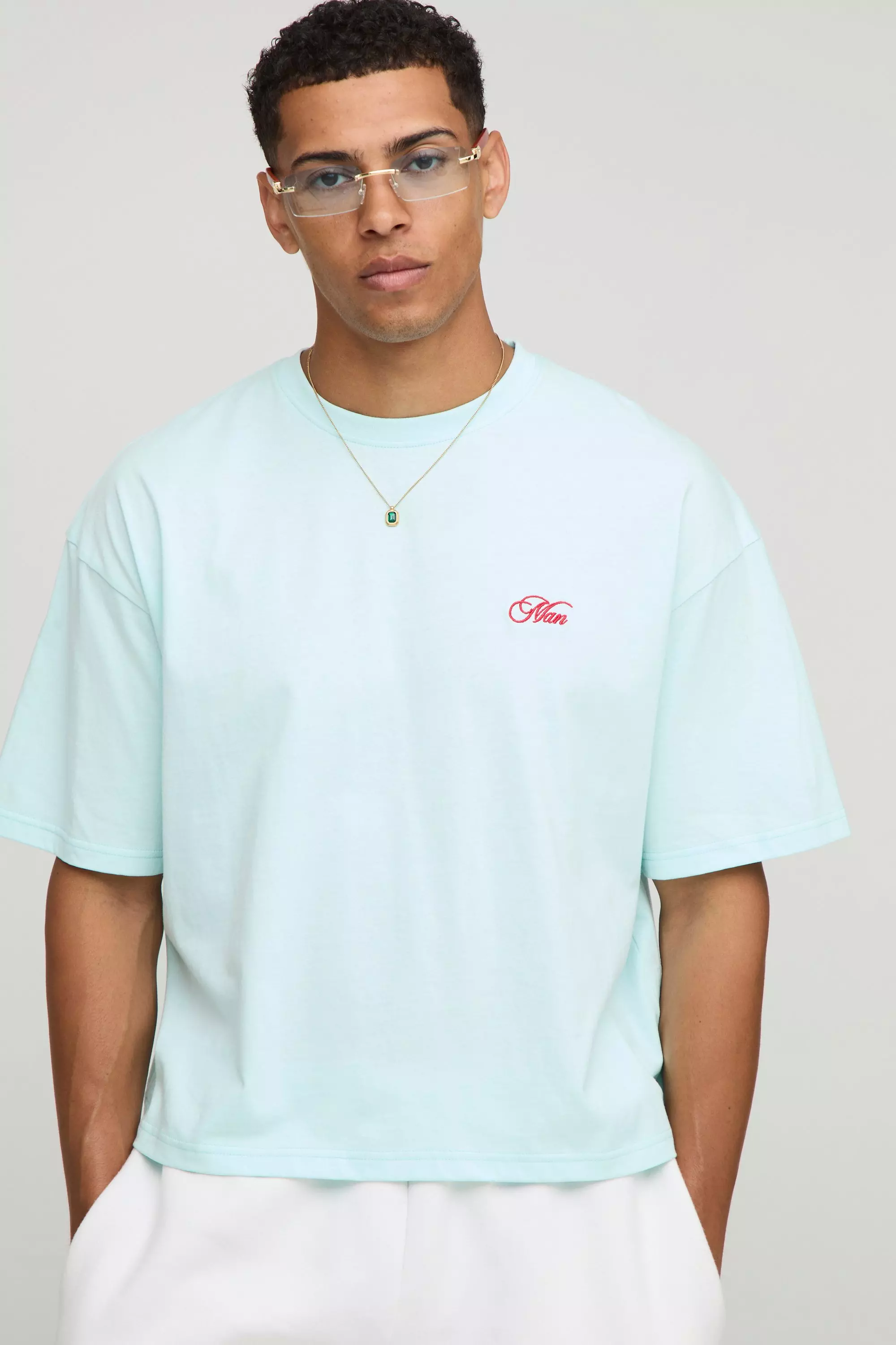 Oversized Boxy High Build Embroidered T-Shirt | boohooMAN USA