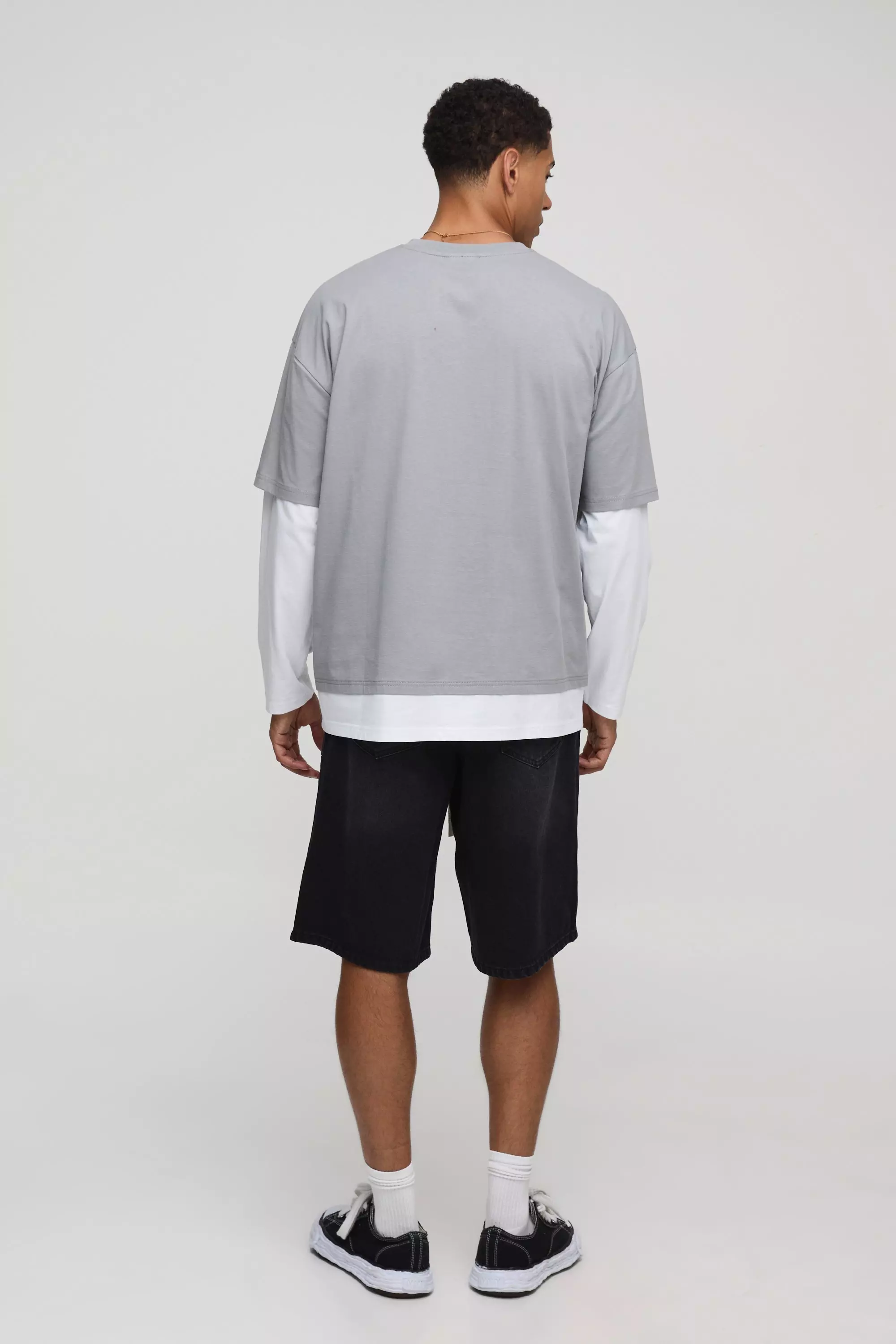 Contrast Stitch Drawcord Rigid Denim Jorts | boohooMAN USA