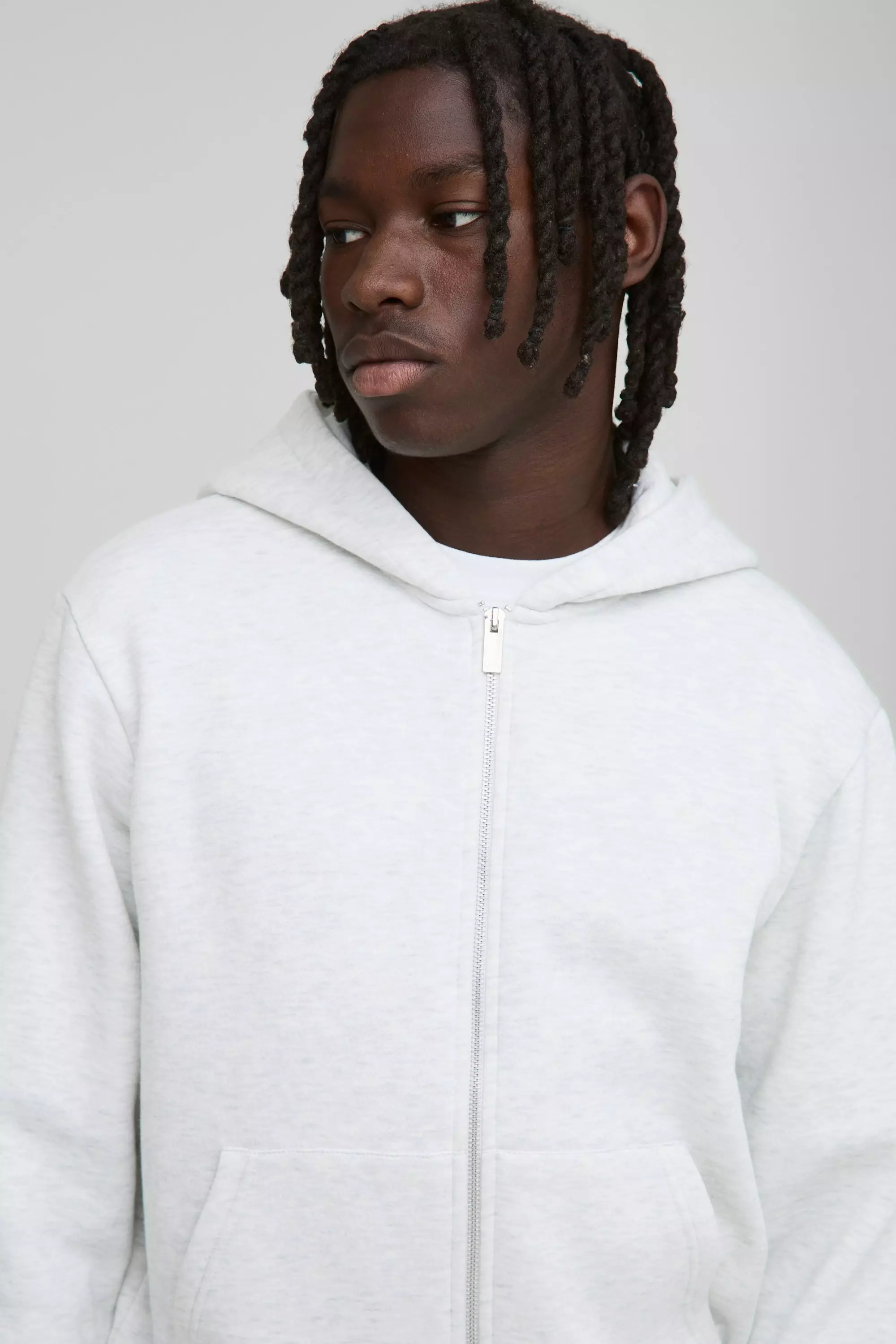 Basic Boxy Zip Through Hoodie | boohooMAN USA