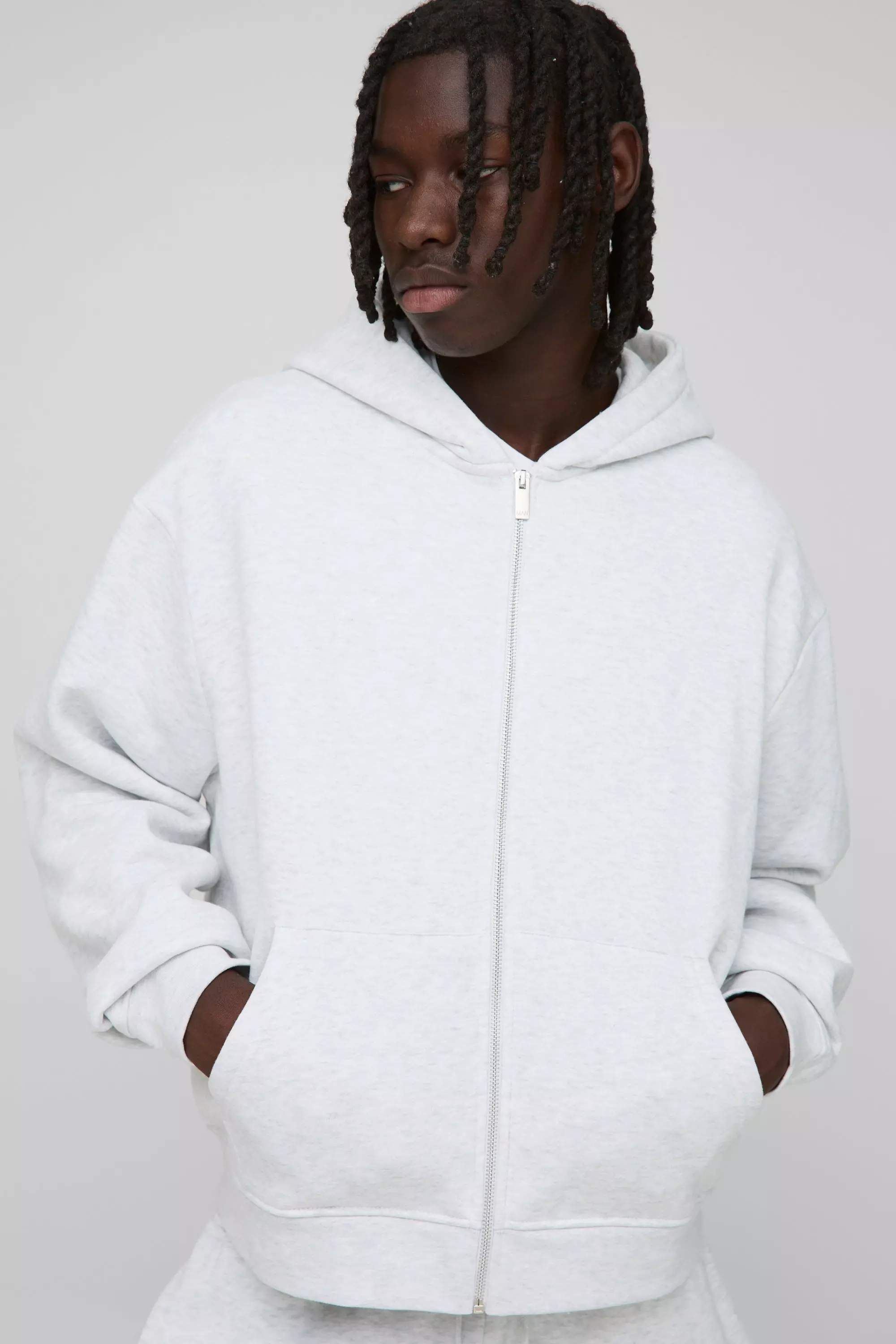 Basic Oversized Boxy Zip Through Hoodie | boohooMAN USA