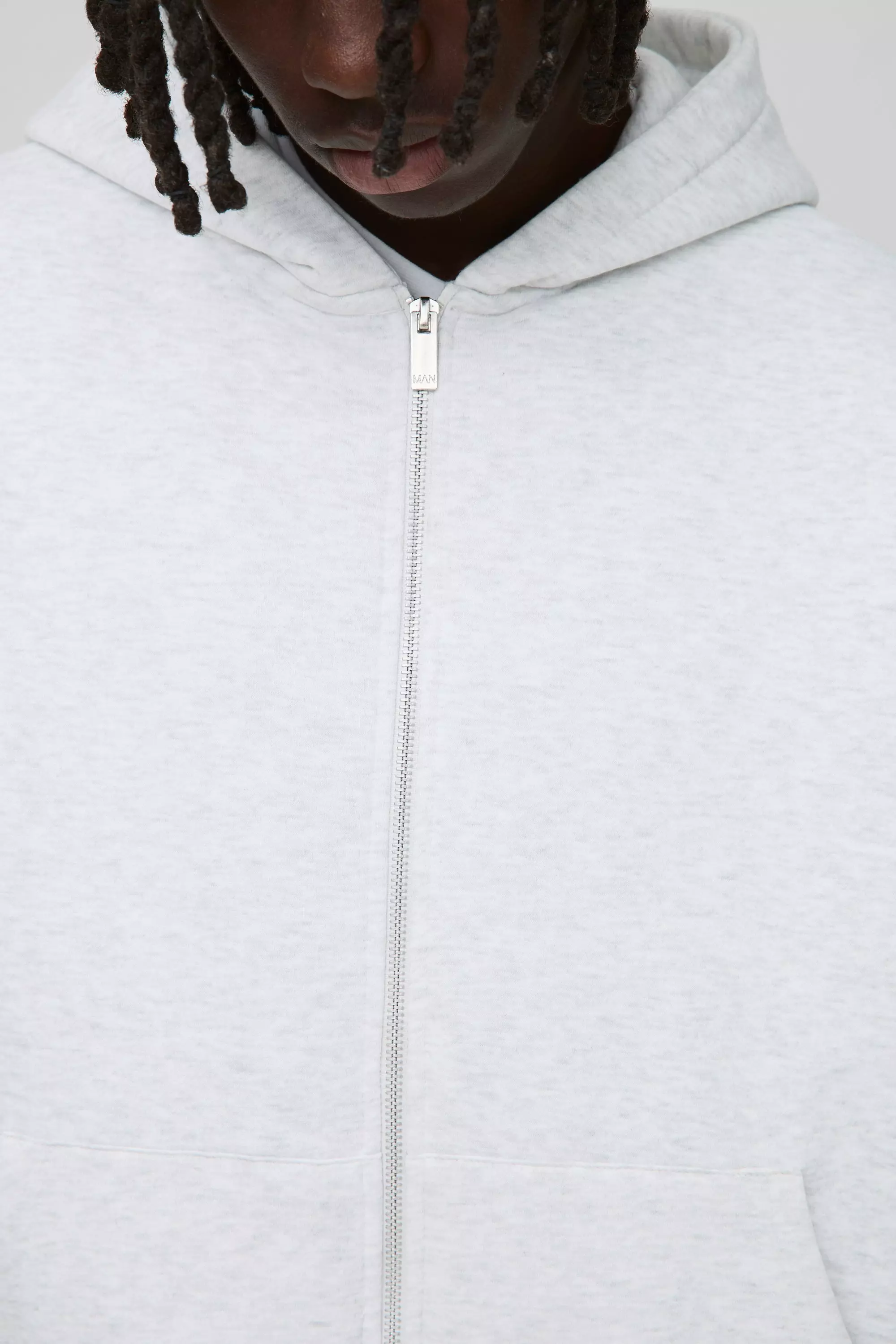 Basic Oversized Boxy Zip Through Hoodie | boohooMAN USA