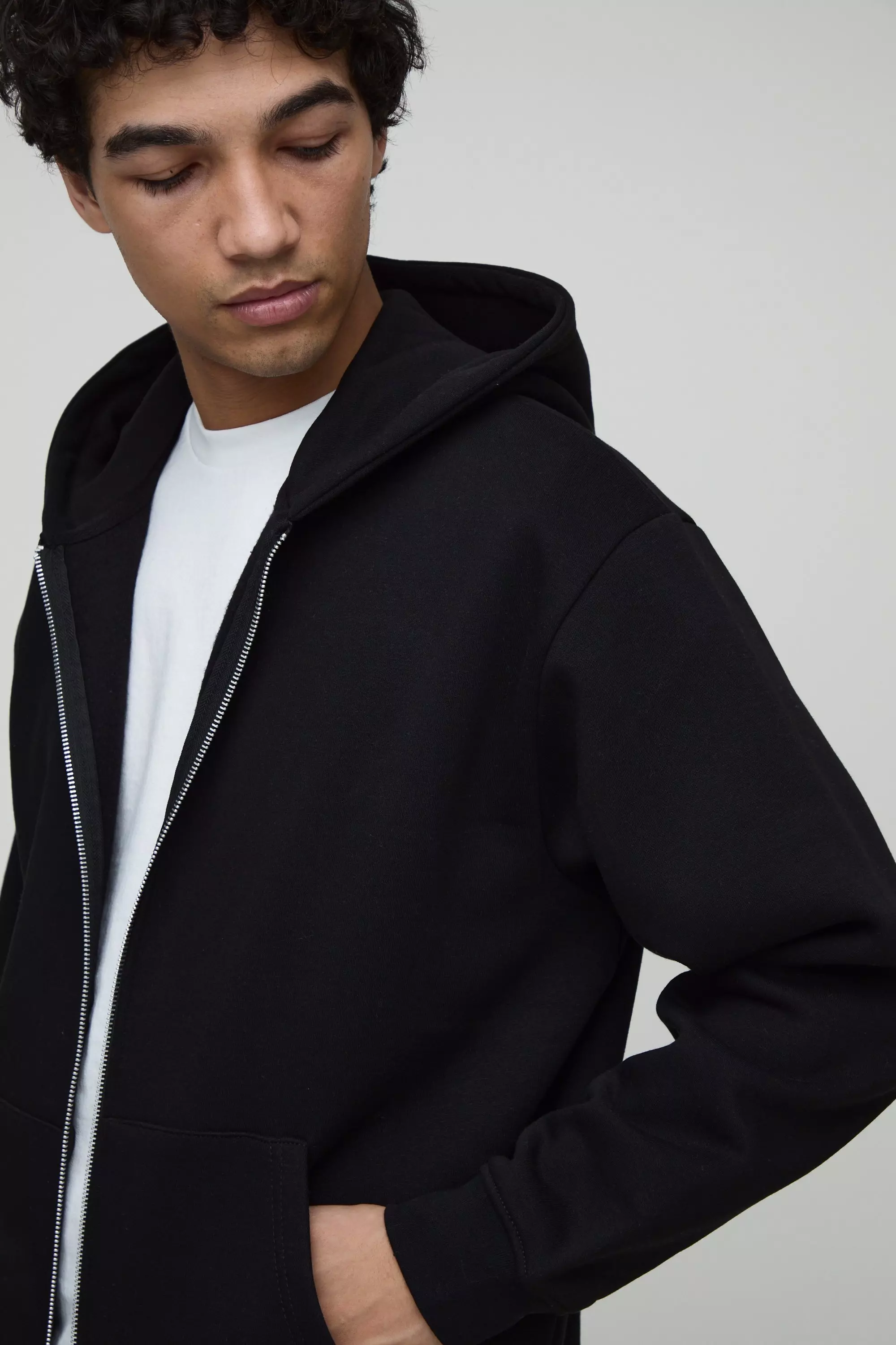 Basic Oversized Zip Through Hoodie | boohooMAN USA
