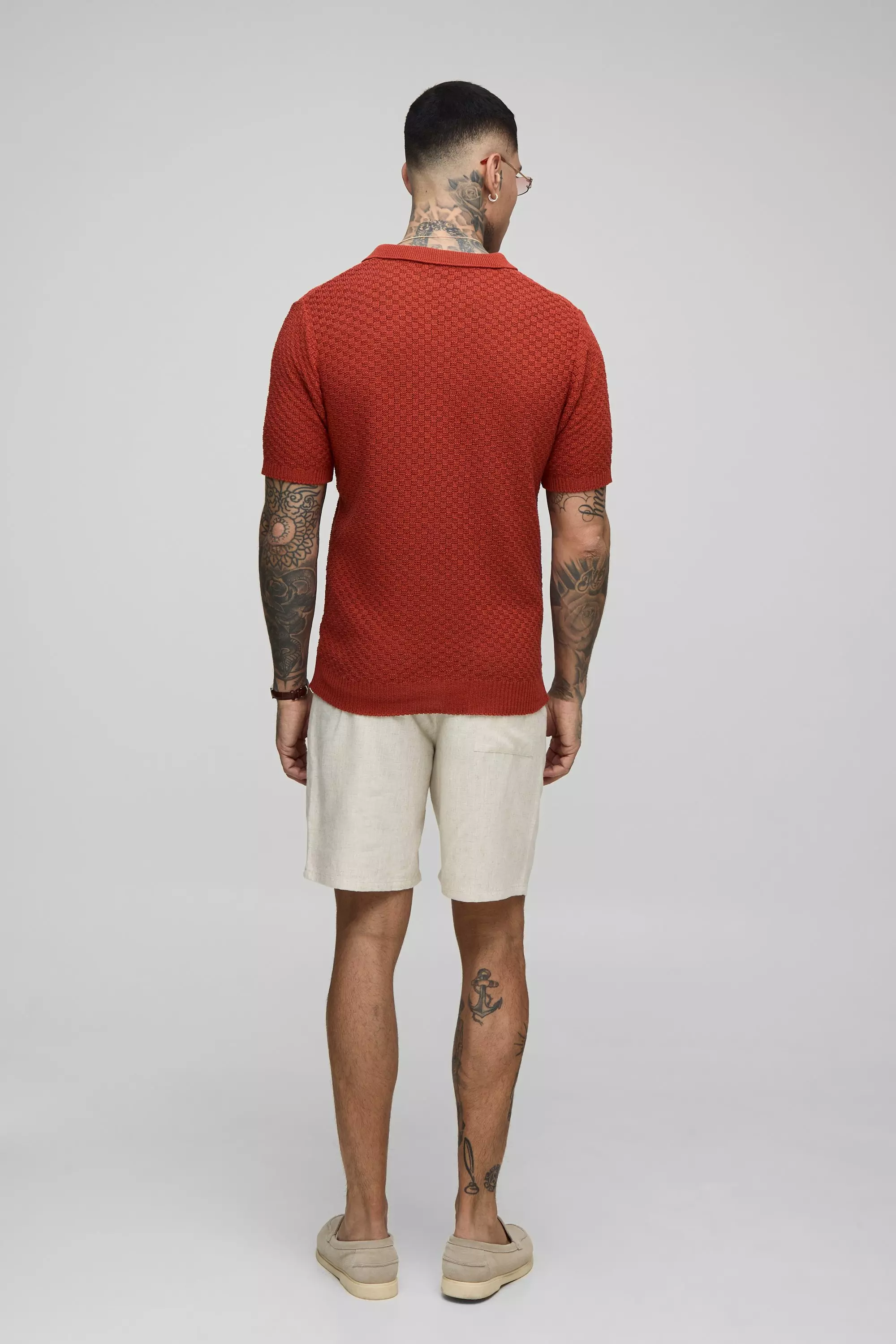 Tall Regular Fit Micro Plaid Crochet Polo Shirt | boohooMAN USA