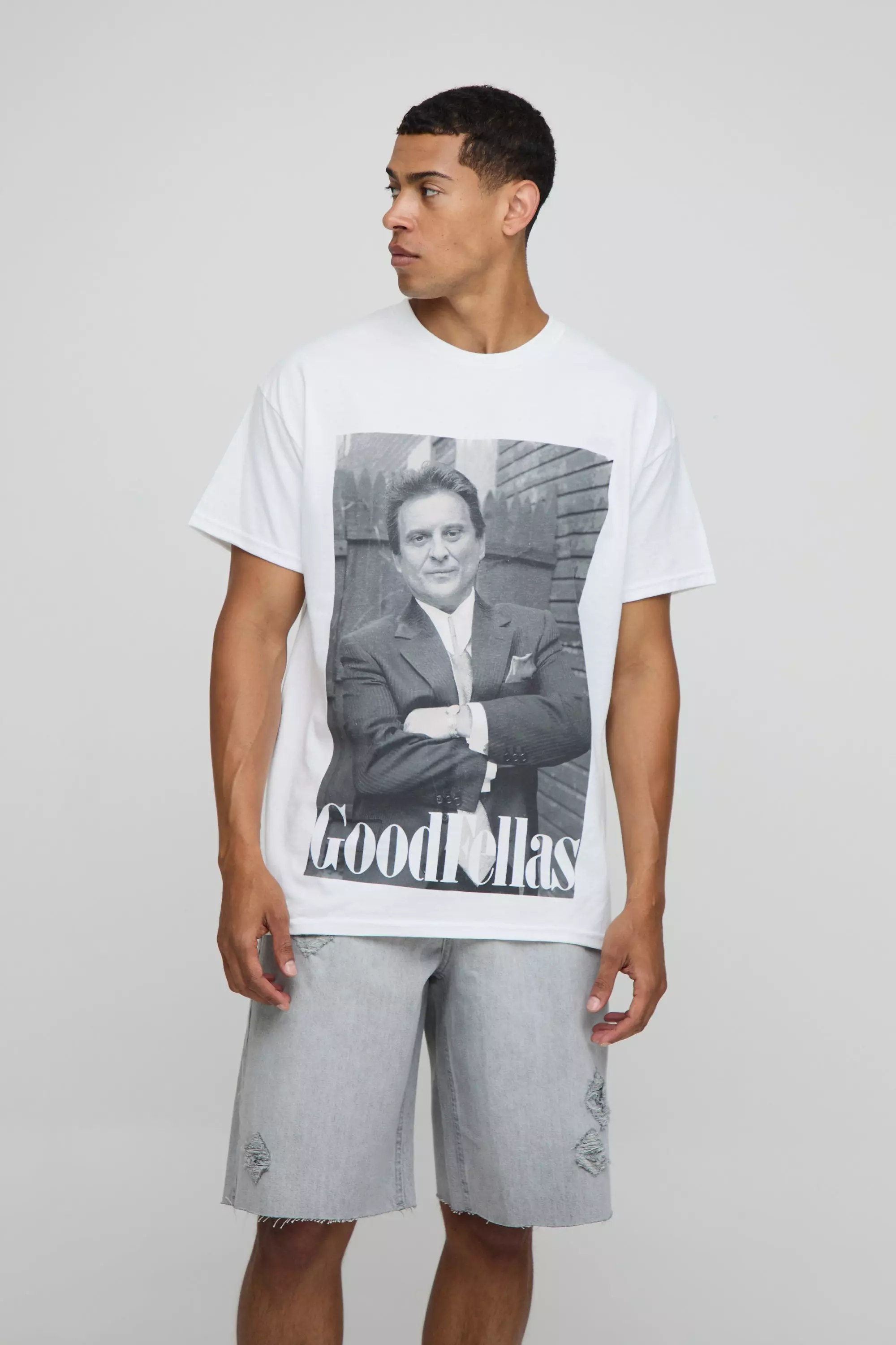 White Oversized Extended Neck Goodfellas License T-Shirt White
