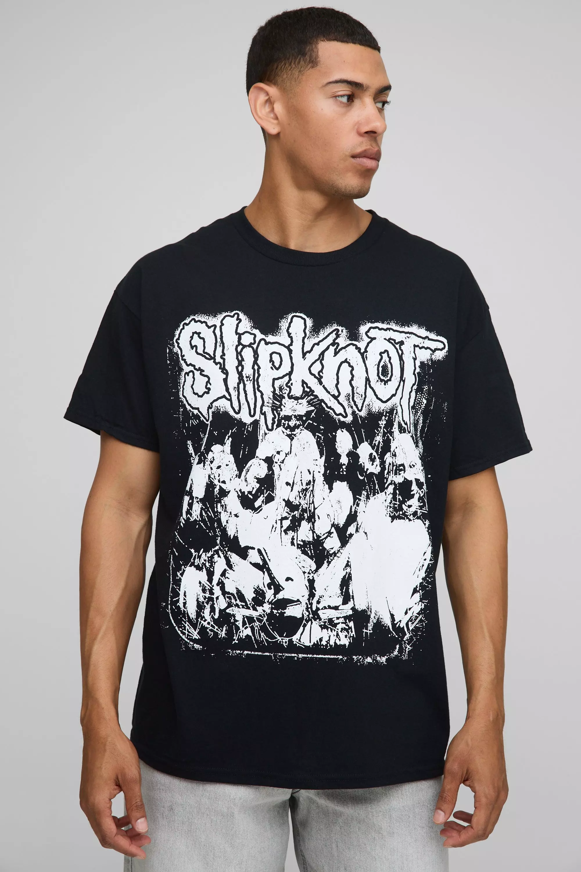 Black Oversized Slipknot License T-Shirt | boohooMAN USA