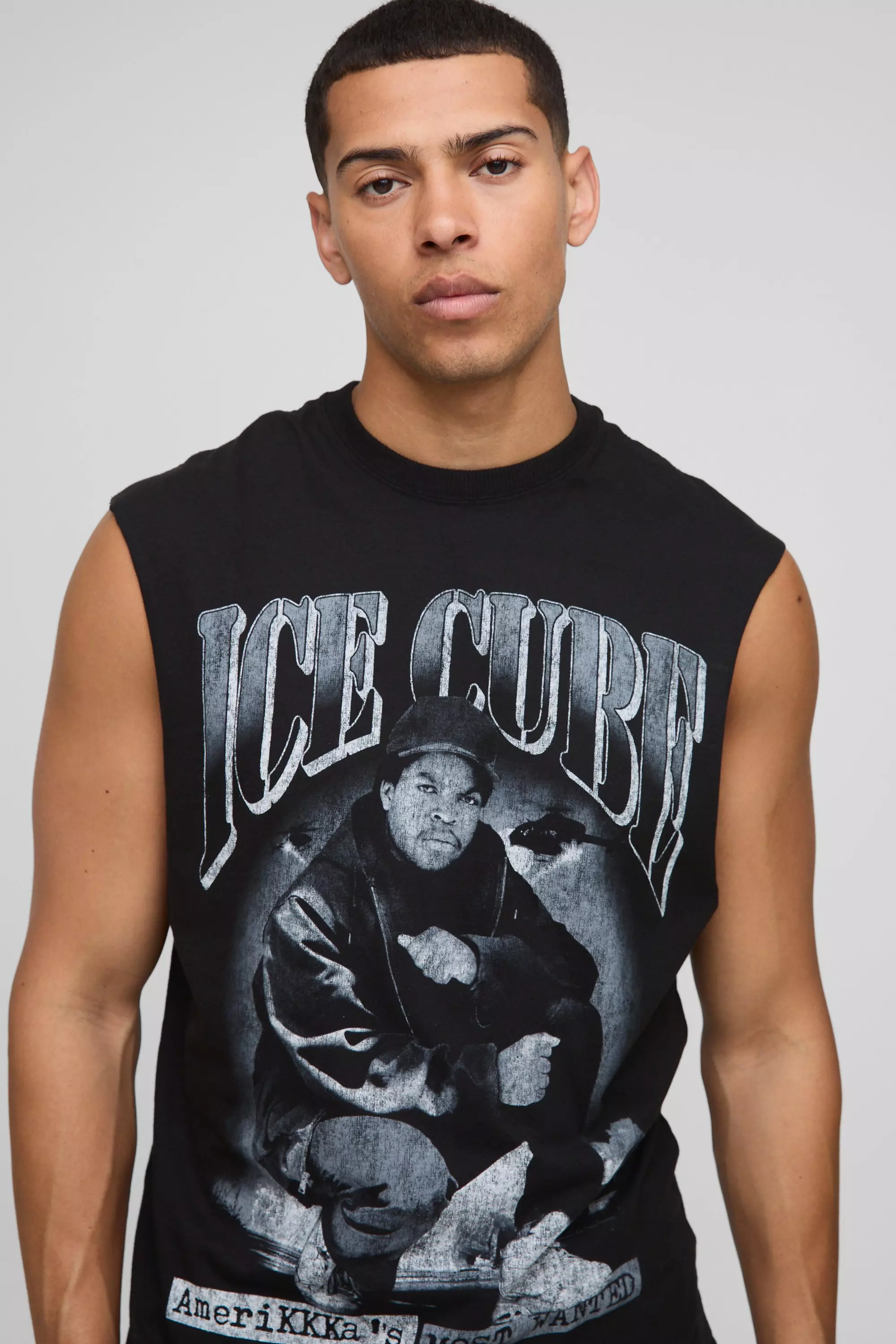 Black Regular Fit Ice Cube License Tank | boohooMAN USA