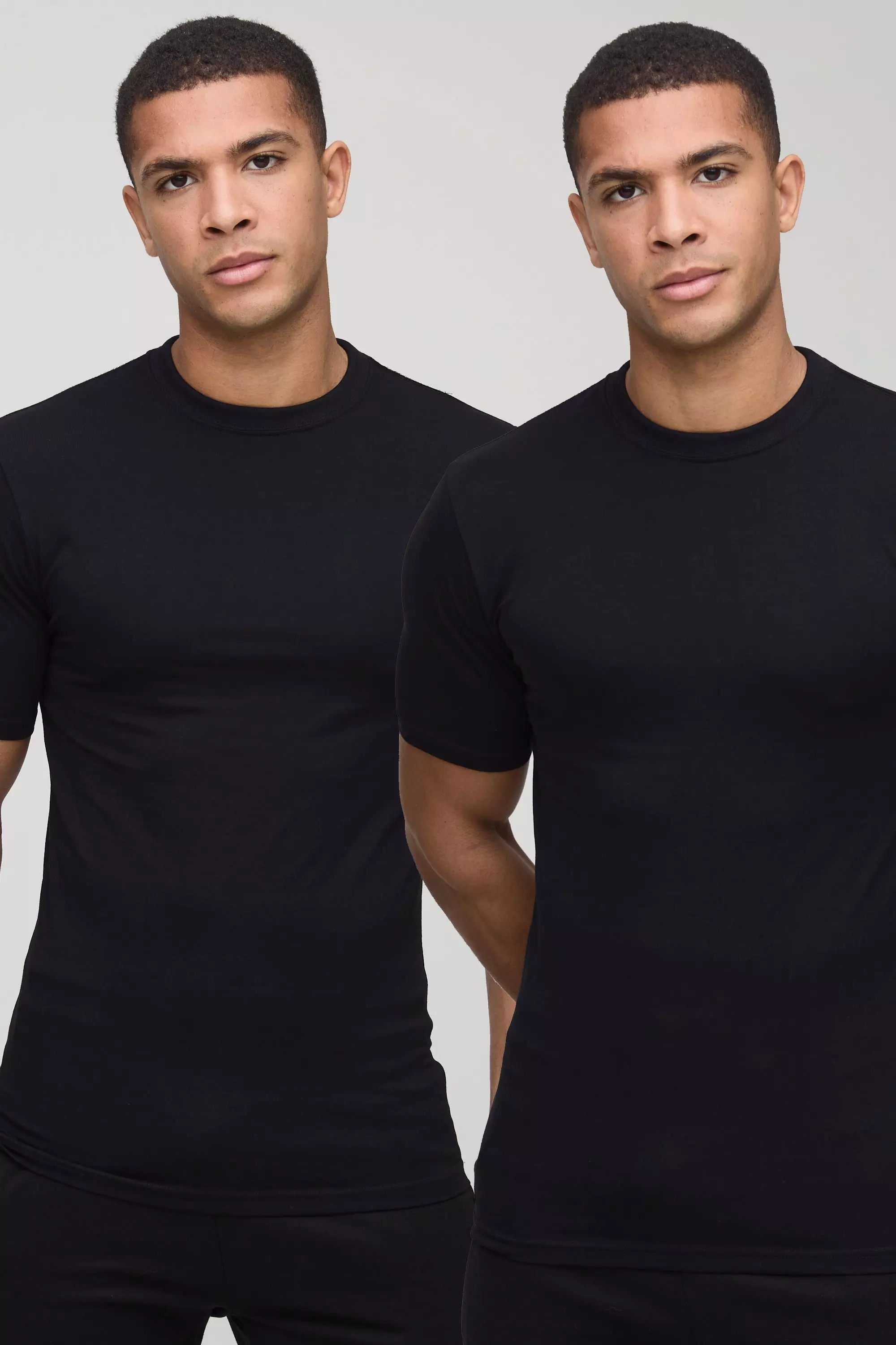 2 Pack Basic Muscle Fit T-Shirts Black
