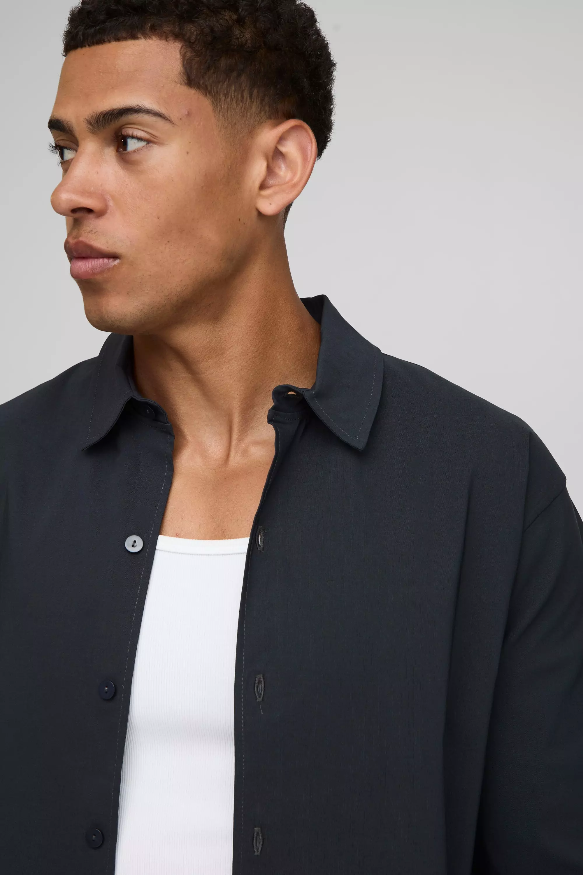 Oversized Half Sleeve Tech Stretch Shirt & Bermuda Short Set | boohooMAN USA