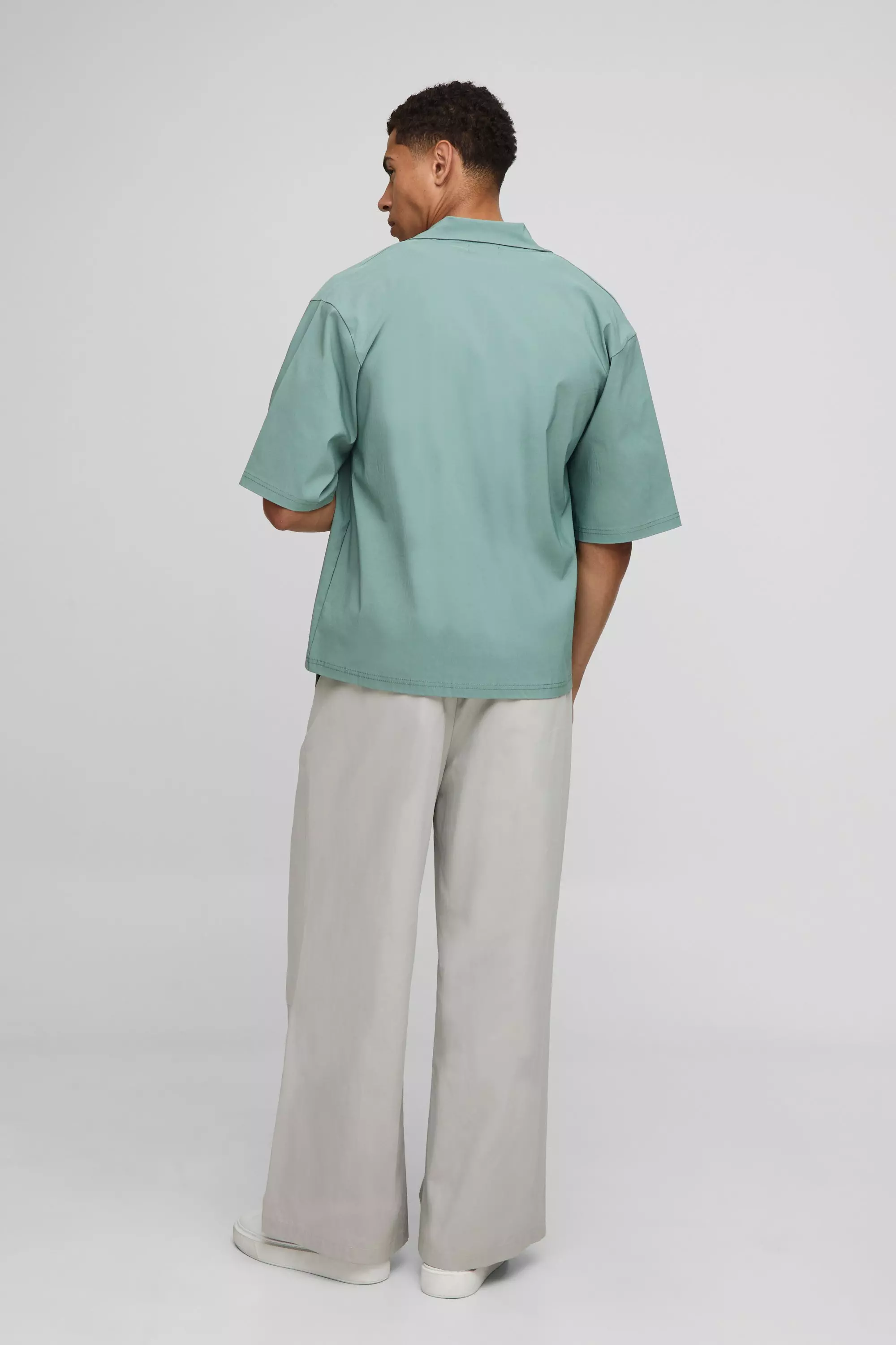 Oversized Revere Half Sleeve Tech Stretch Shirt | boohooMAN USA