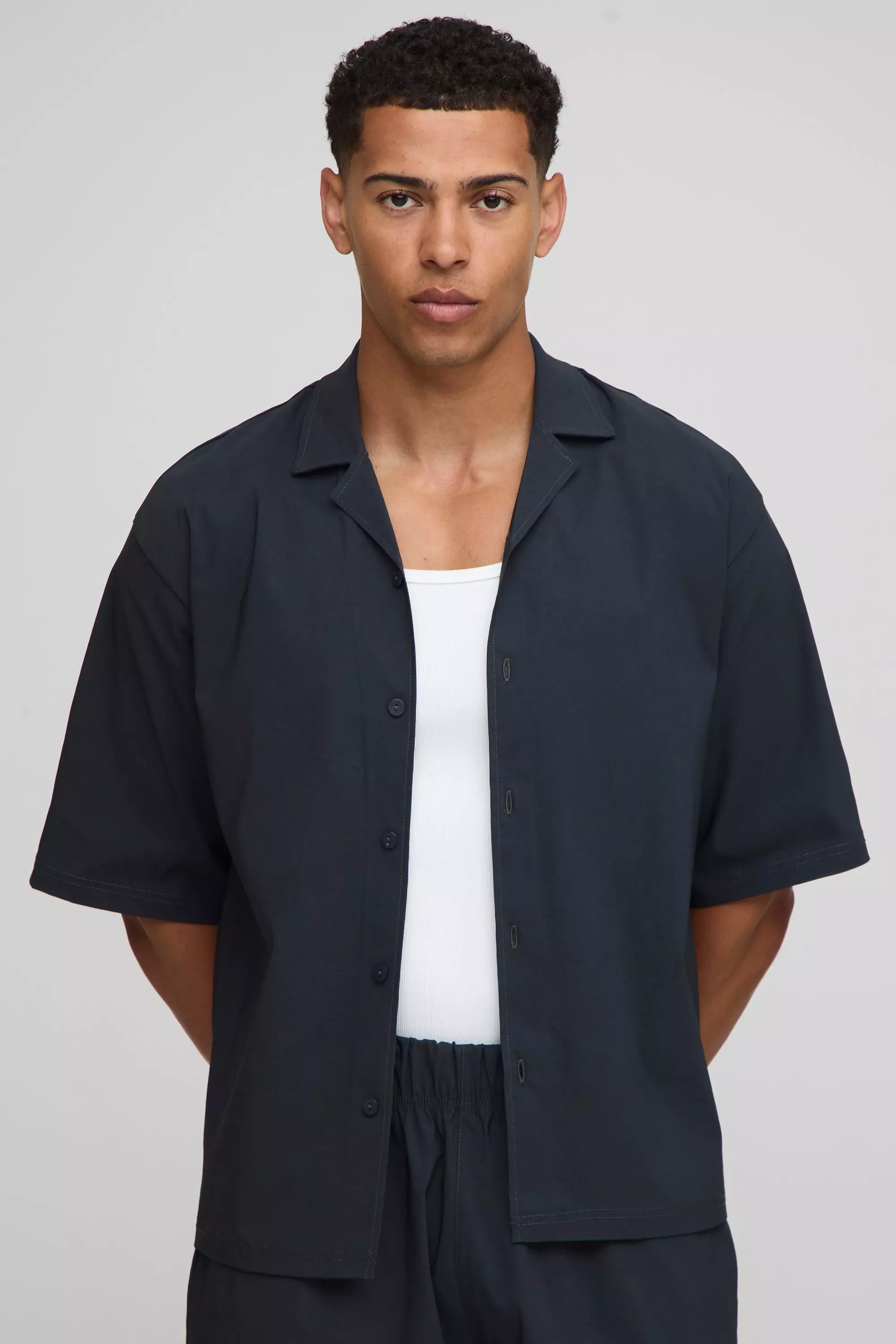 Oversized Revere Half Sleeve Tech Stretch Shirt | boohooMAN USA