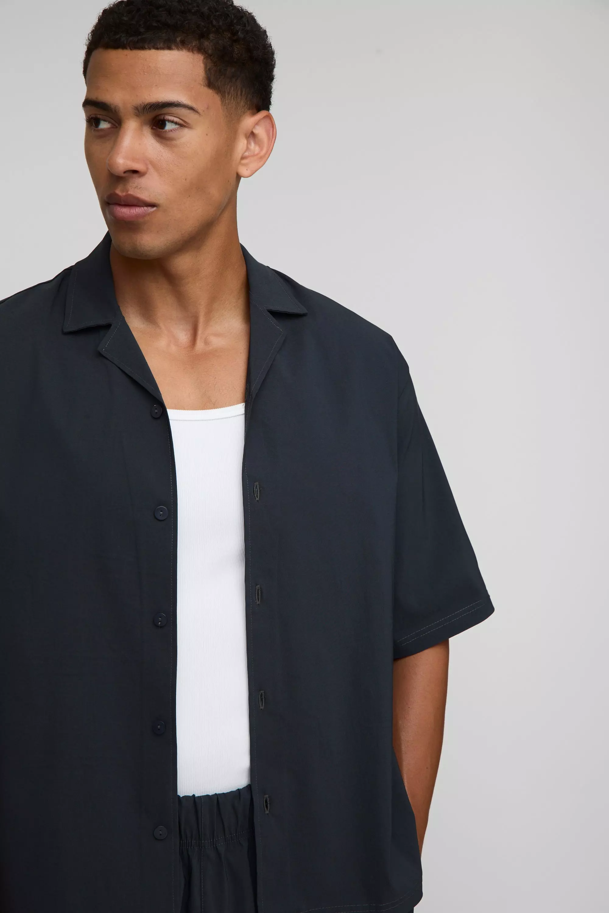 Oversized Revere Half Sleeve Tech Stretch Shirt | boohooMAN USA