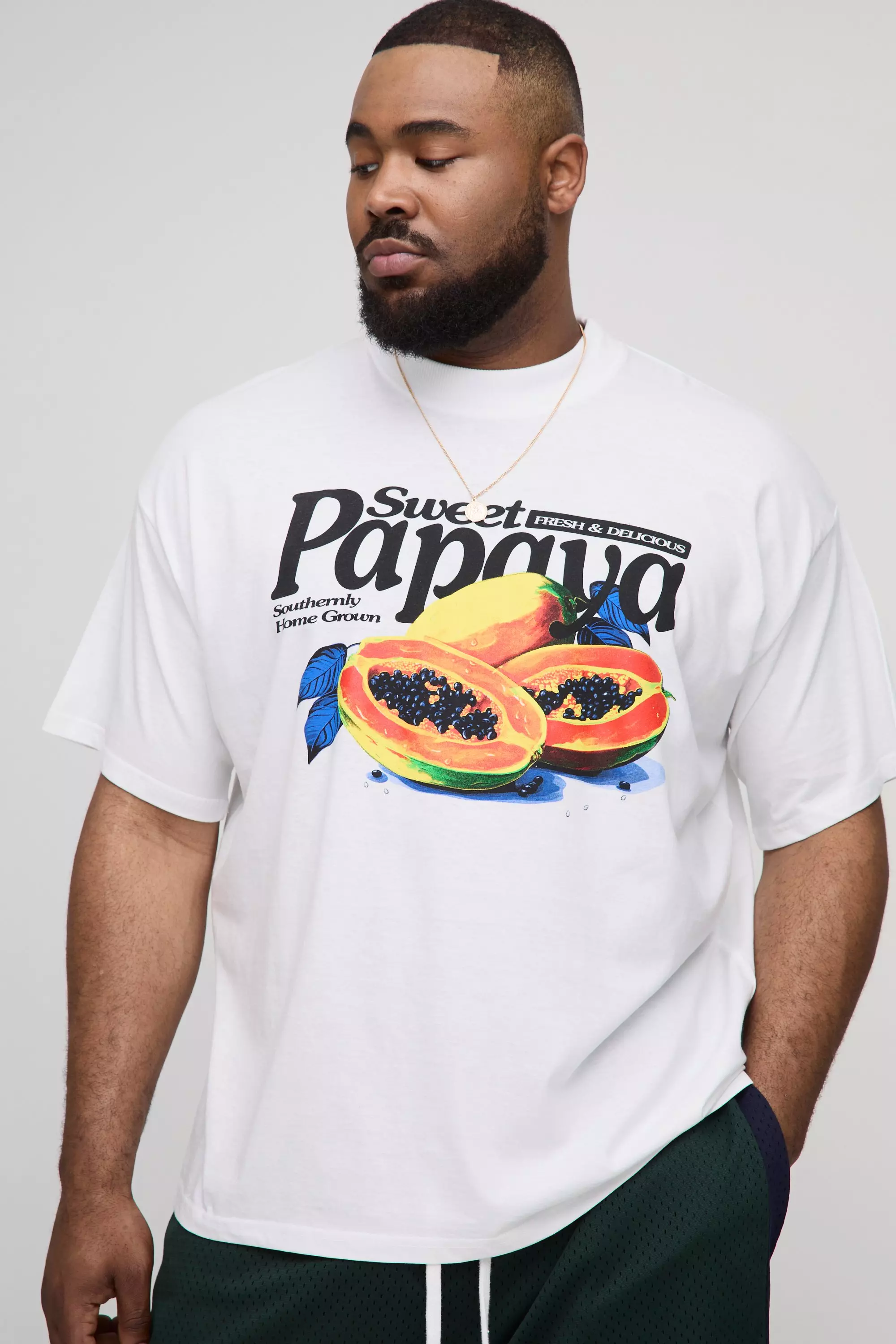 Plus Oversized Sweet Papaya Printed T-Shirt White