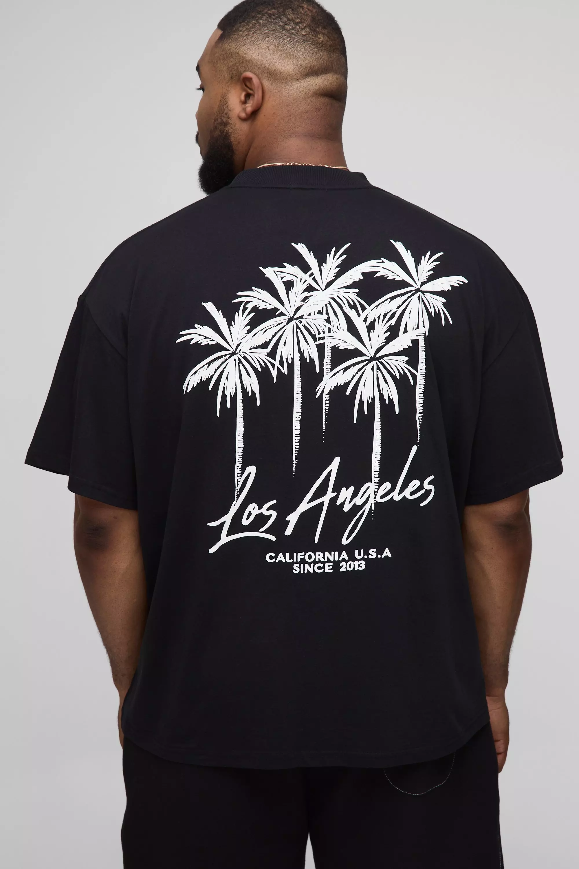 Plus Oversized Los Angeles Palm Printed T-Shirt Black