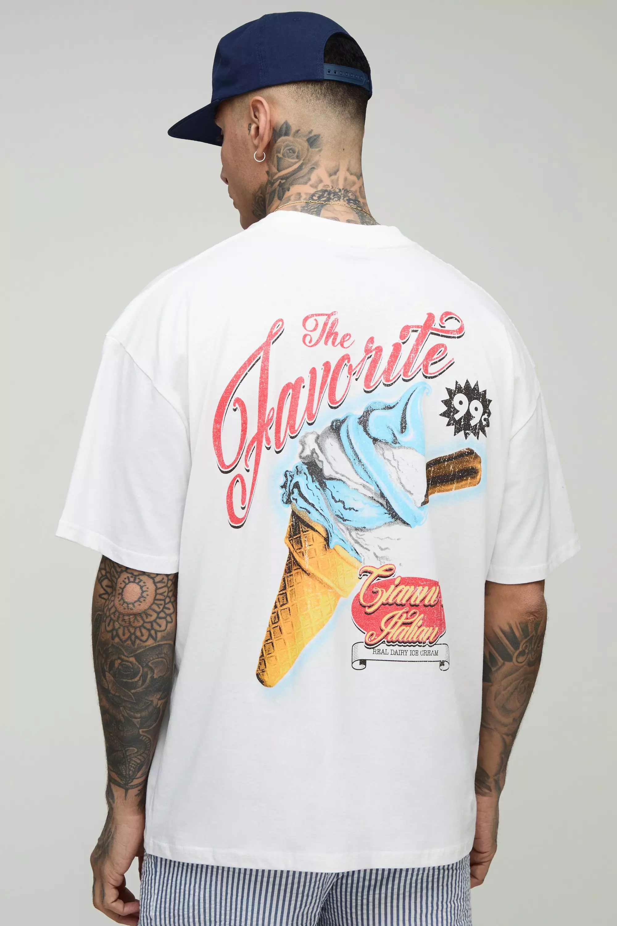 Tall Oversized Ice Cream Printed T-Shirt White