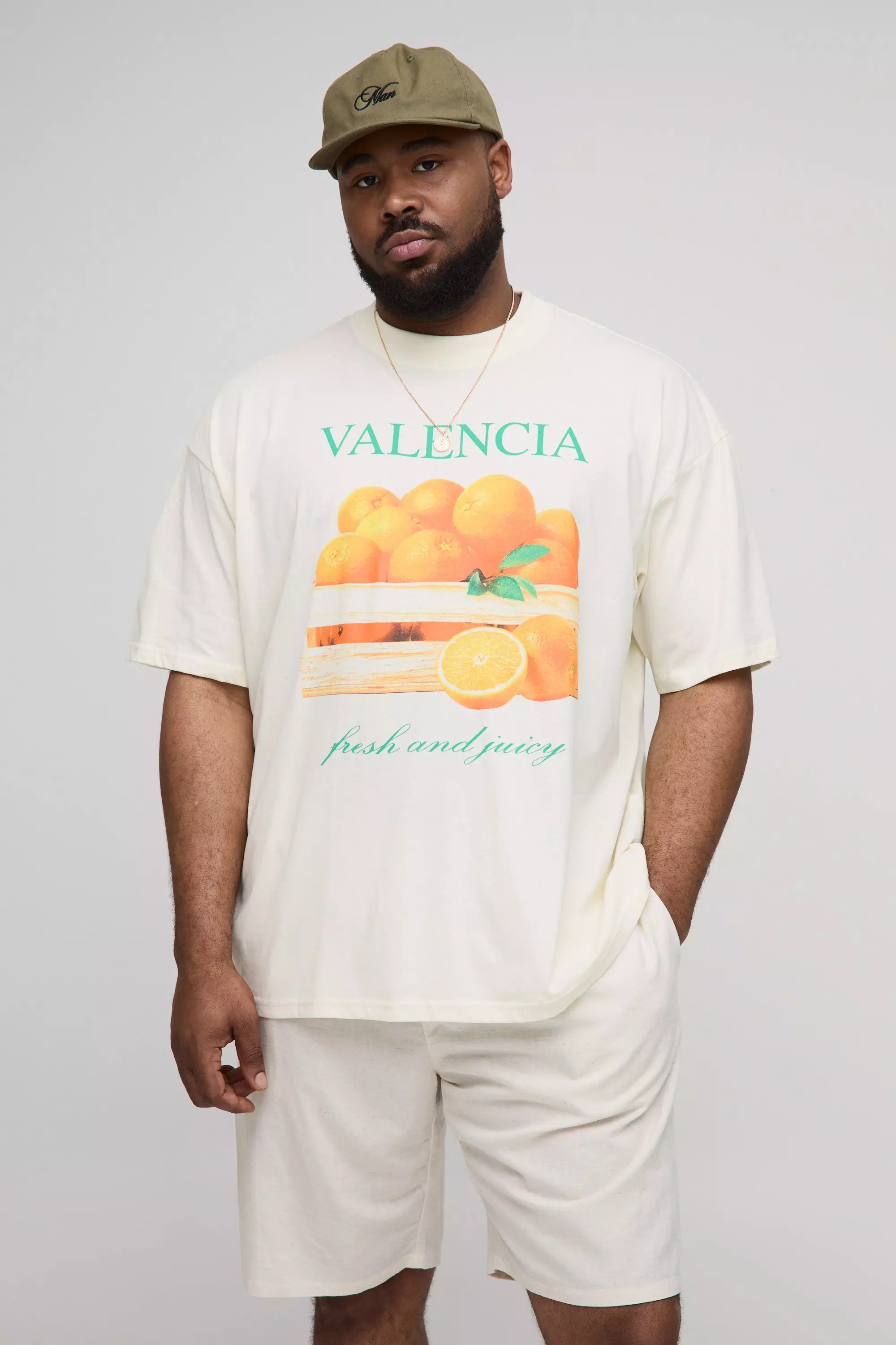 Plus Oversized Valencia Lemon Printed T-Shirt Ecru