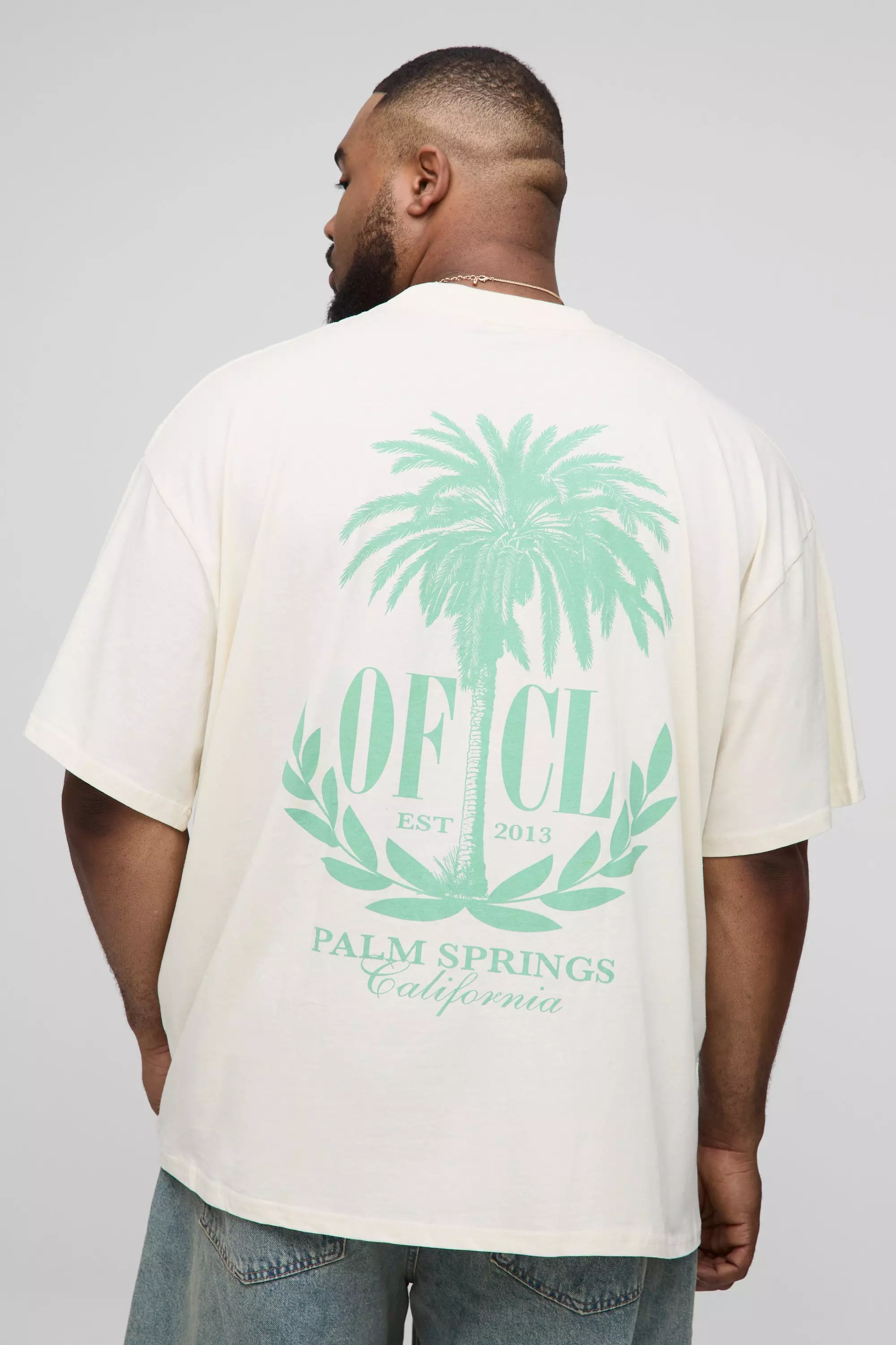 Plus Oversized Official Palm Springs Printed T-Shirt Ecru