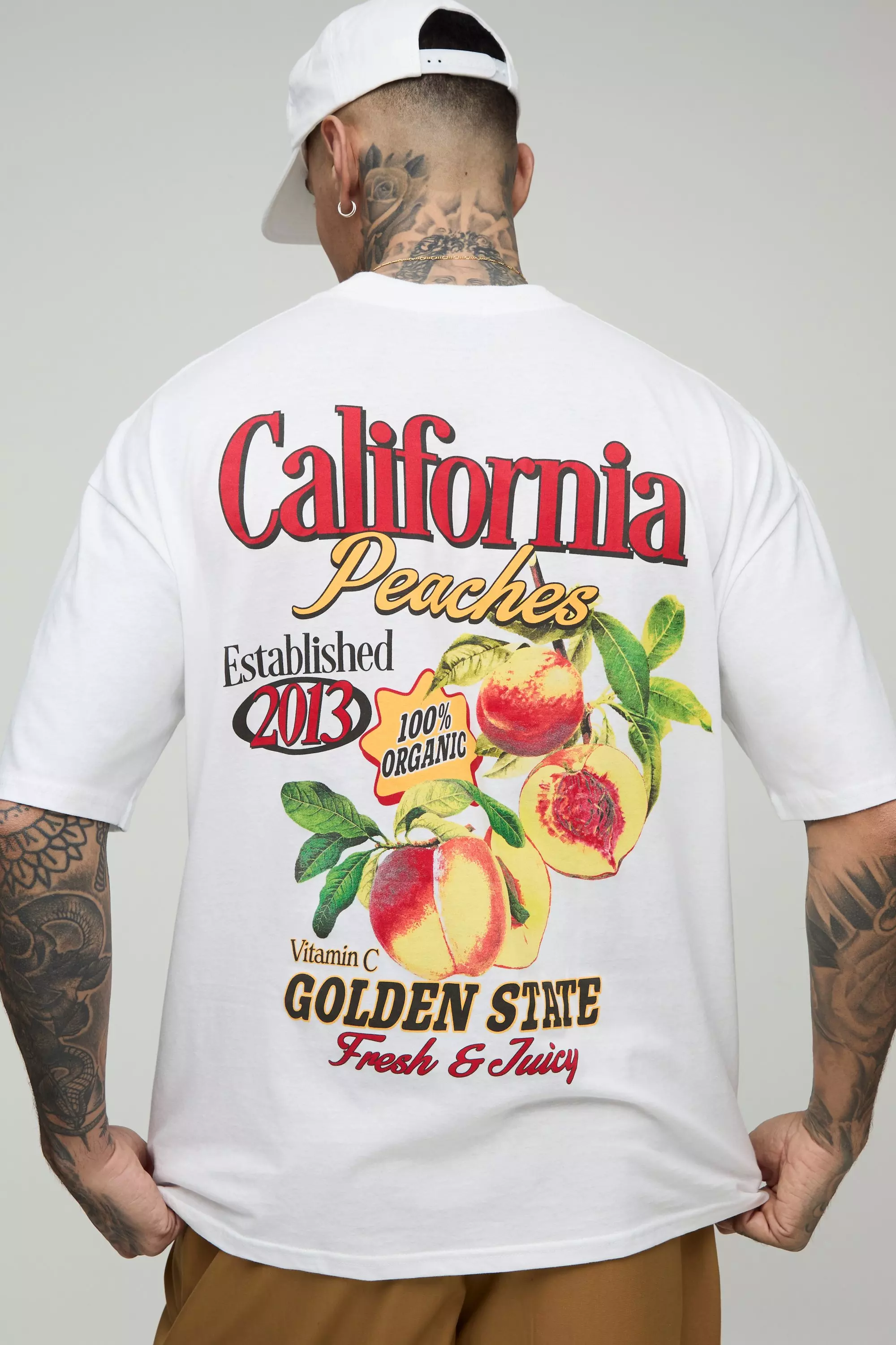 Tall Oversized California Peaches Printed T-Shirt White
