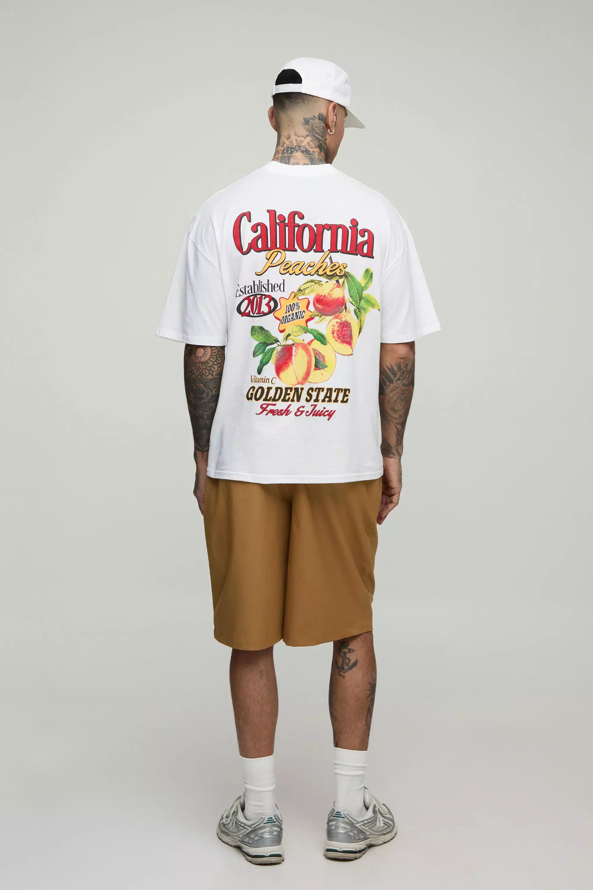 Tall Oversized California Peaches Printed T-Shirt | boohooMAN USA