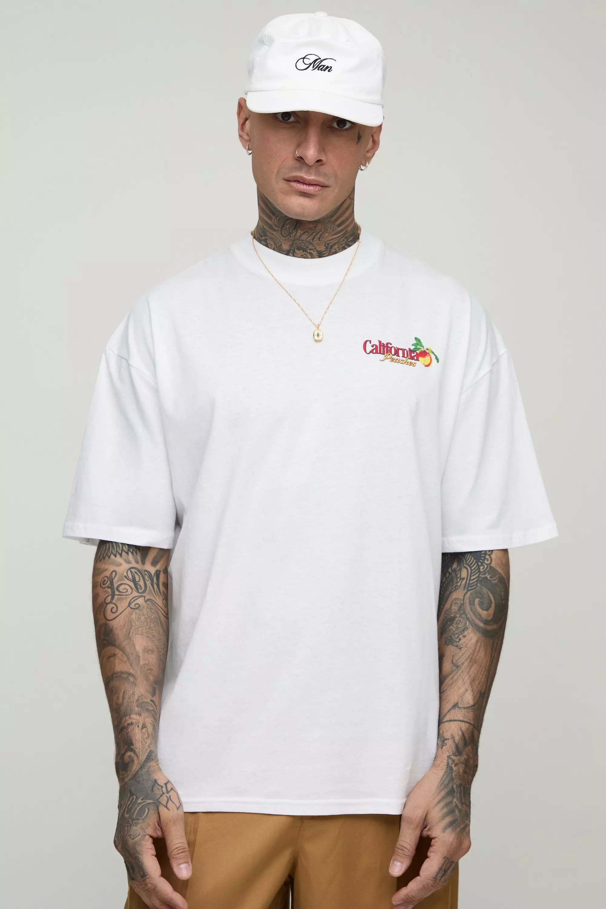 Tall Oversized California Peaches Printed T-Shirt | boohooMAN USA