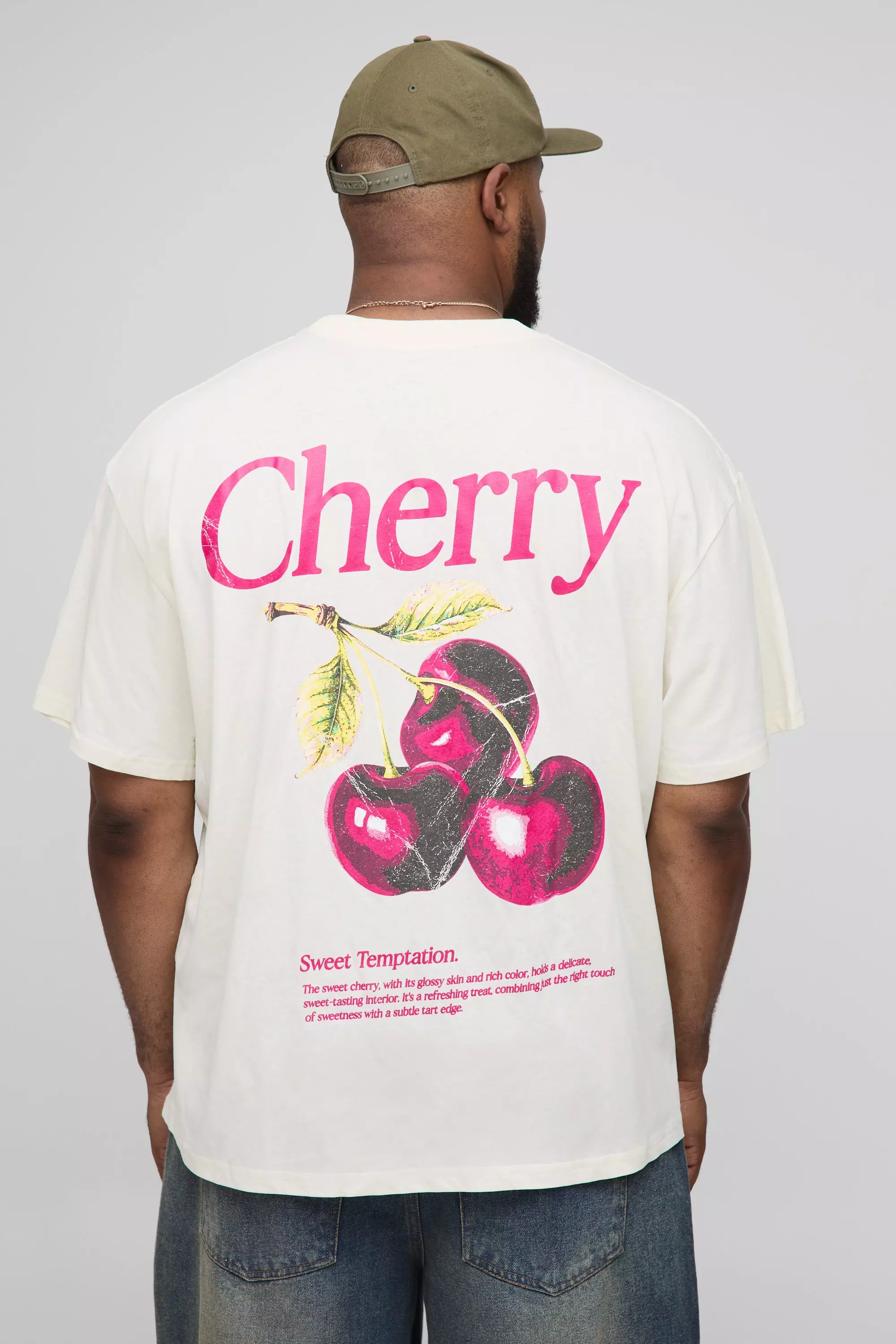 Plus Oversized Cherry Printed T-Shirt Ecru