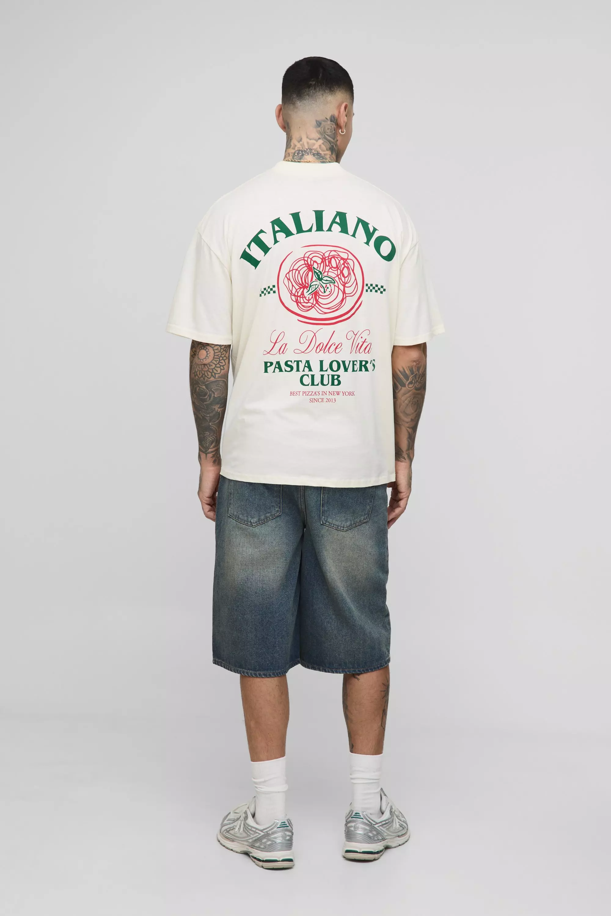 Tall Oversized Italiano Pasta Lovers Printed T-Shirt | boohooMAN USA